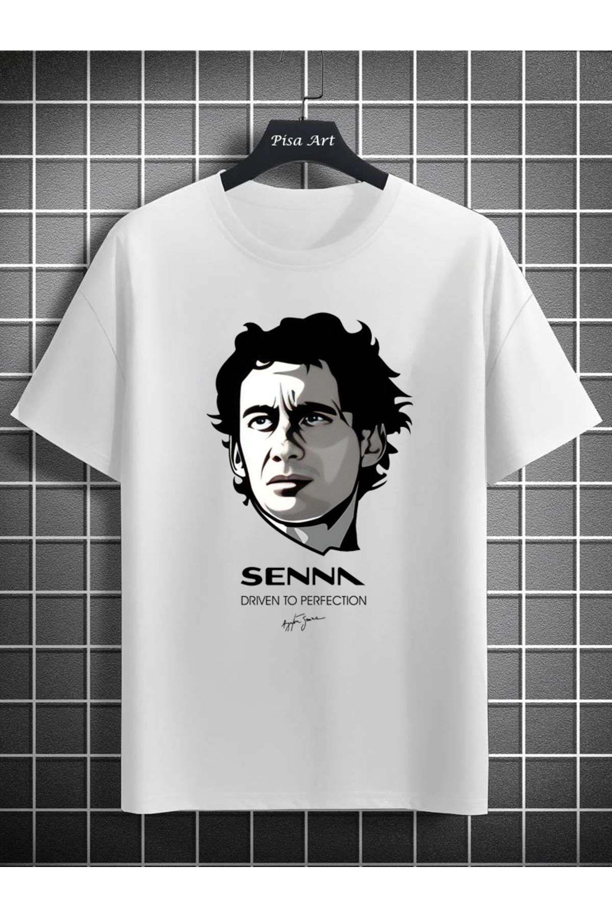 Pisa Art Ayrton Senna Signature İmza Formula 1 F1 Oversize Tişört