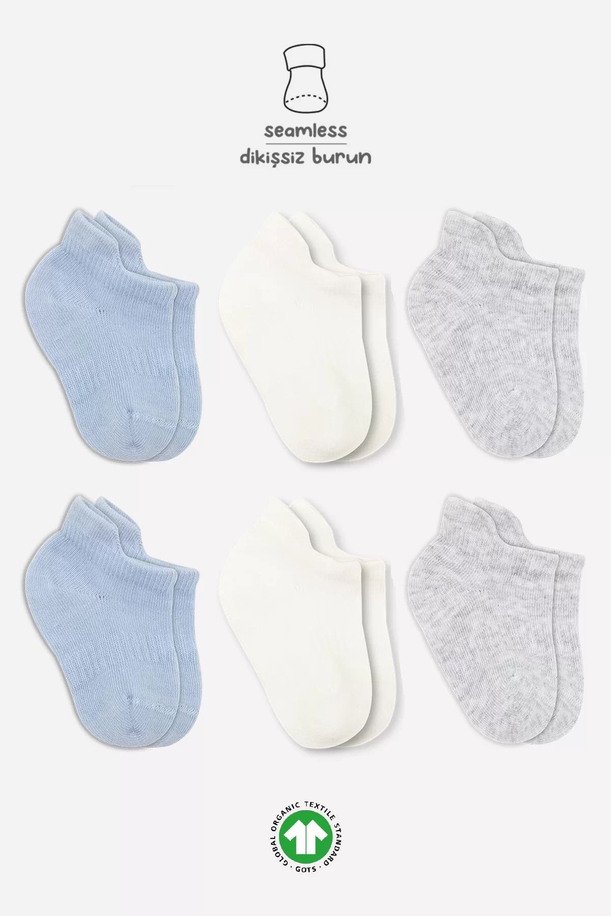 RUBY BOUTİQUE Penye Sneakers Çorap 6'lı Mavi Ekru Gri