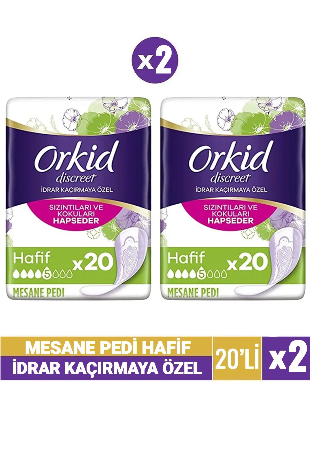 Orkid 2 Adet Discreet Mesane Pedi Hafif 20 Adet Idrar Kaçırmaya Özel 20'li x 2 Adet