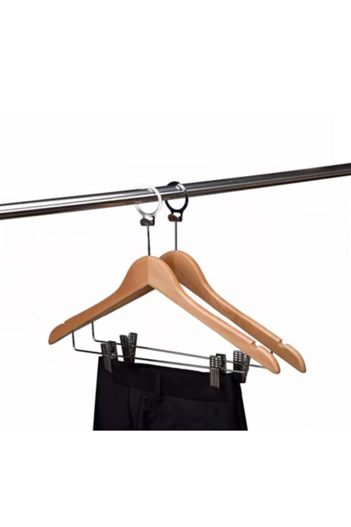 PRİVATE-50 Pcs Hotel Type Wooden Latched Skirt Pantolan Clothes Costume Hanger Original Hanger Domestic Ring Hanger 4