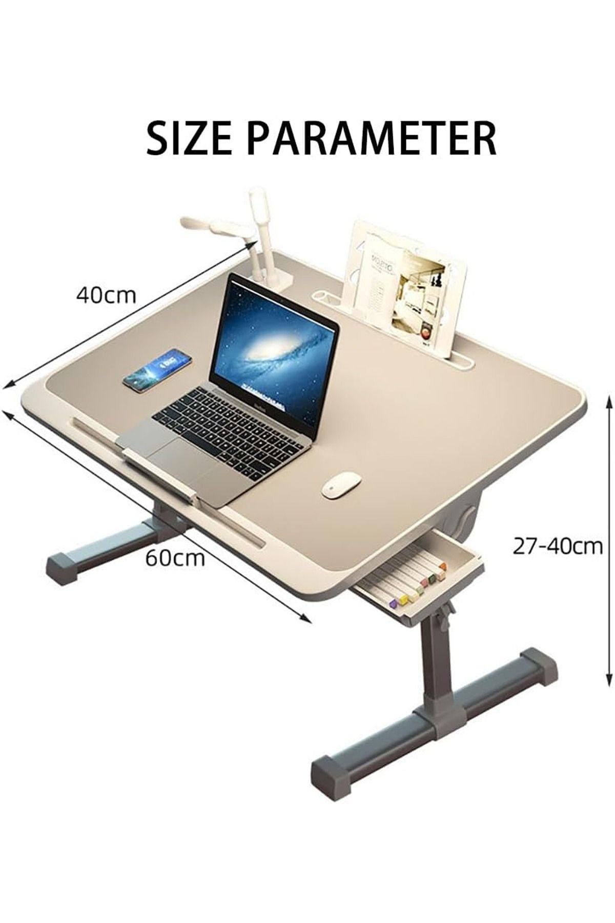 Taimi-طاولة، مع حاجز قابل للإزالة، 40 × 60 × 27-40 سم، شحن USB، مصباح حماية العين، درج، رف كتب 3