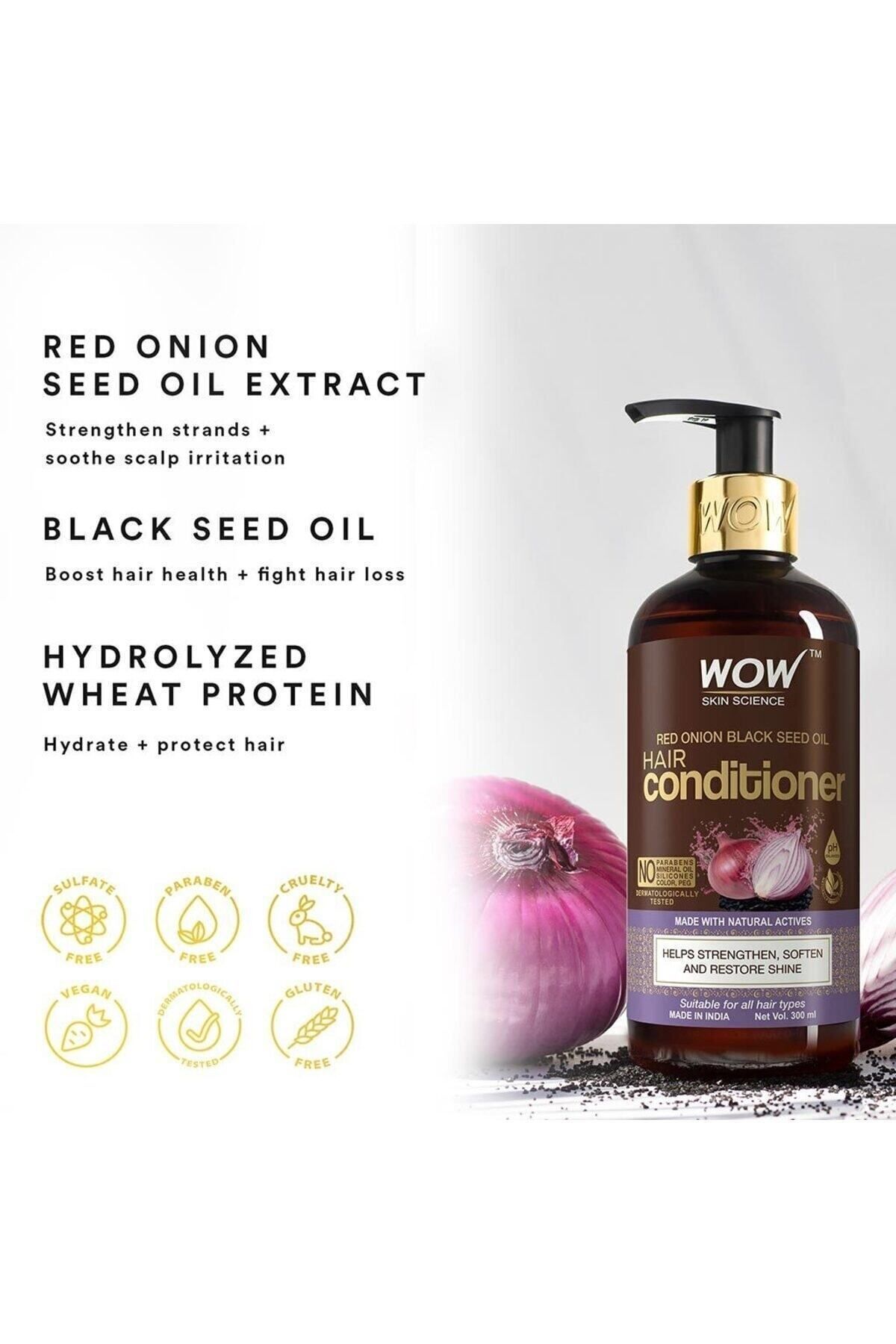 WOW Skin Science-Red Onion Conditioner - 92.% Natural Content - pH Balancing Hair Loss Control and Hair Growth 300ml 4