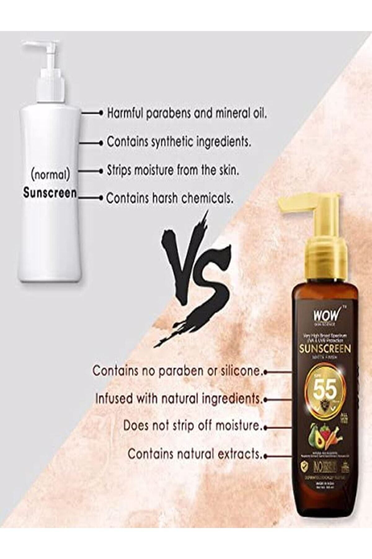 WOW Skin Science-Spf 55 Pa+++ High Matte Protection Sunscreen - Water Based, Suitable for under Makeup, Waterproof 100ml 3