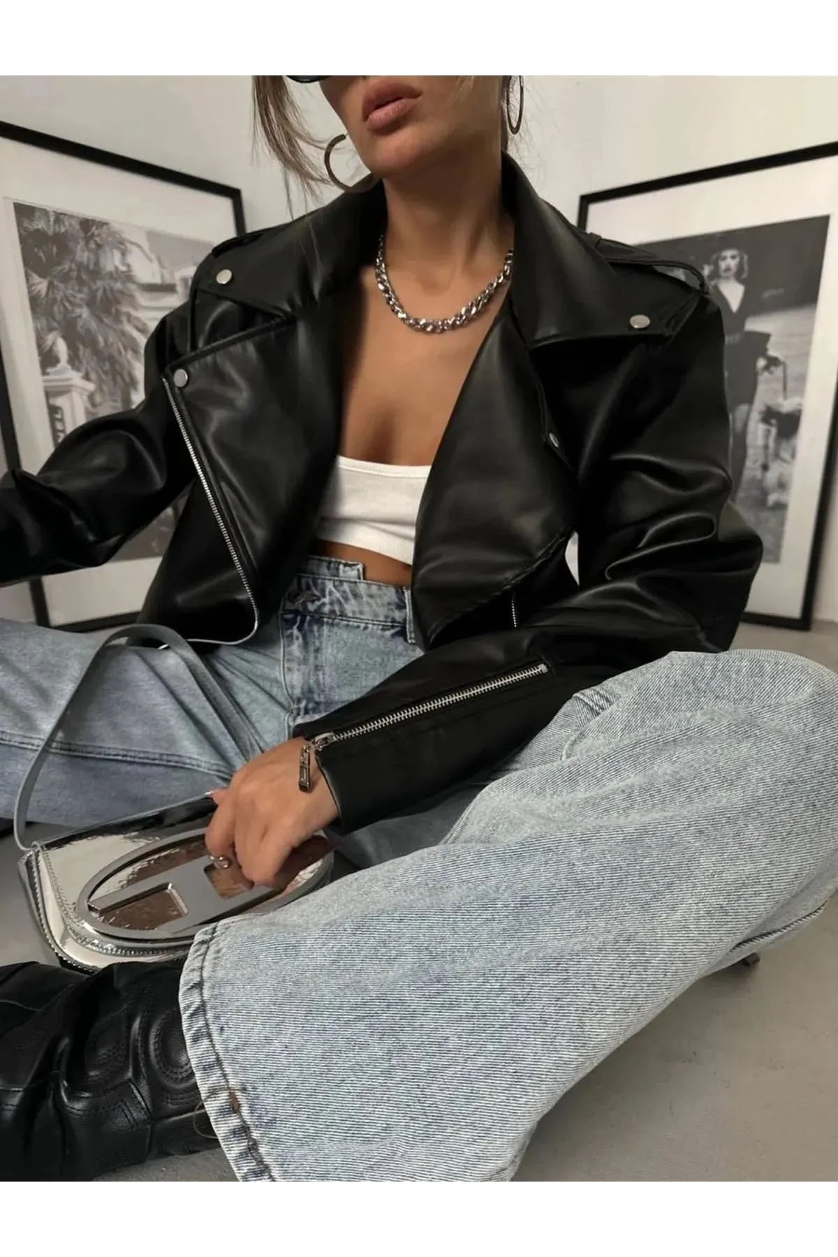 MEECY-Übergroße Biker-Lederjacke für Damen 3