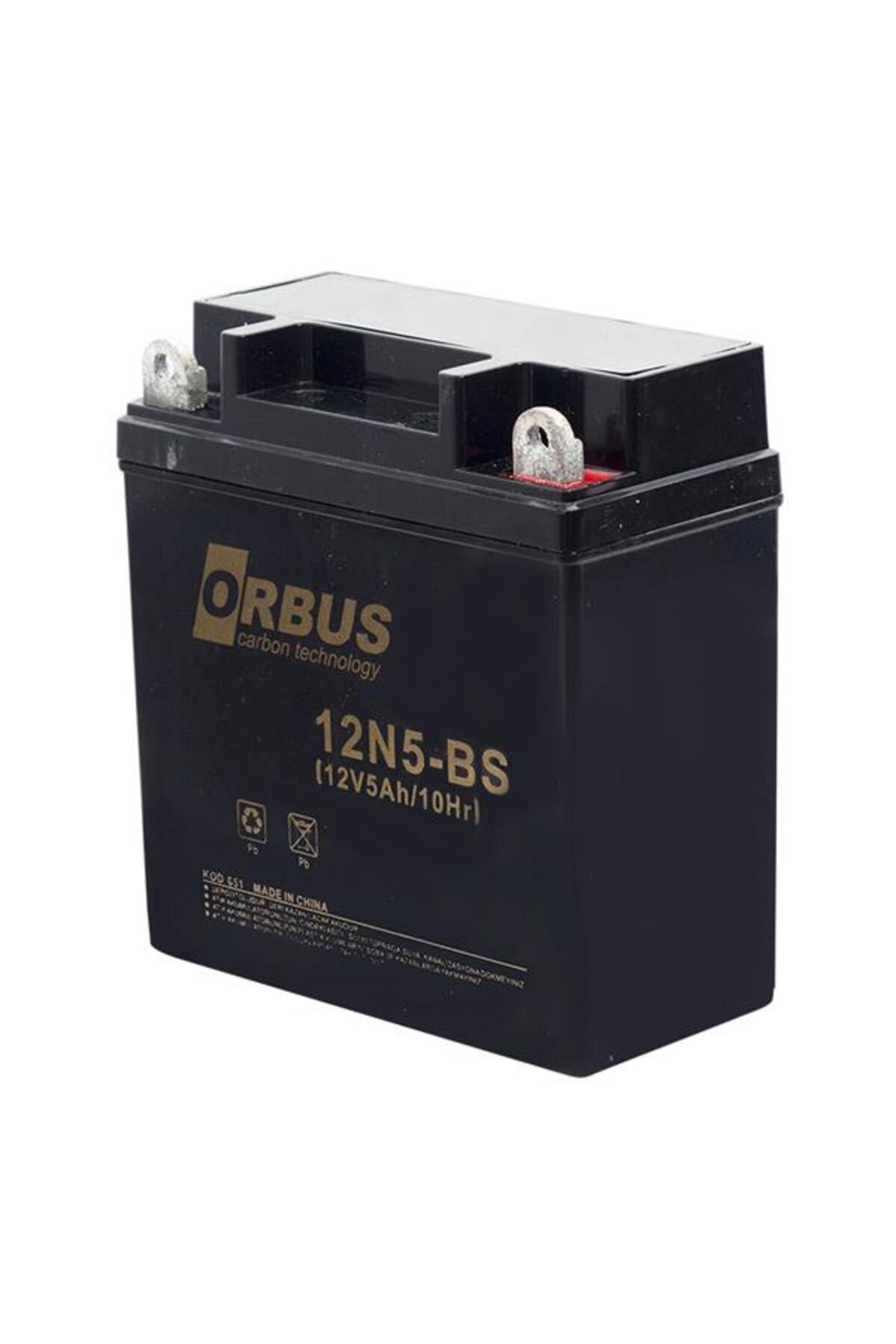 ORBUS 12N5-BS 12 VOLT - 5 AMPER ASİT İÇİNDE KARBON MOTOSİKLET AKÜSÜ (120 X 62 X 128 MM) (1.8KG)