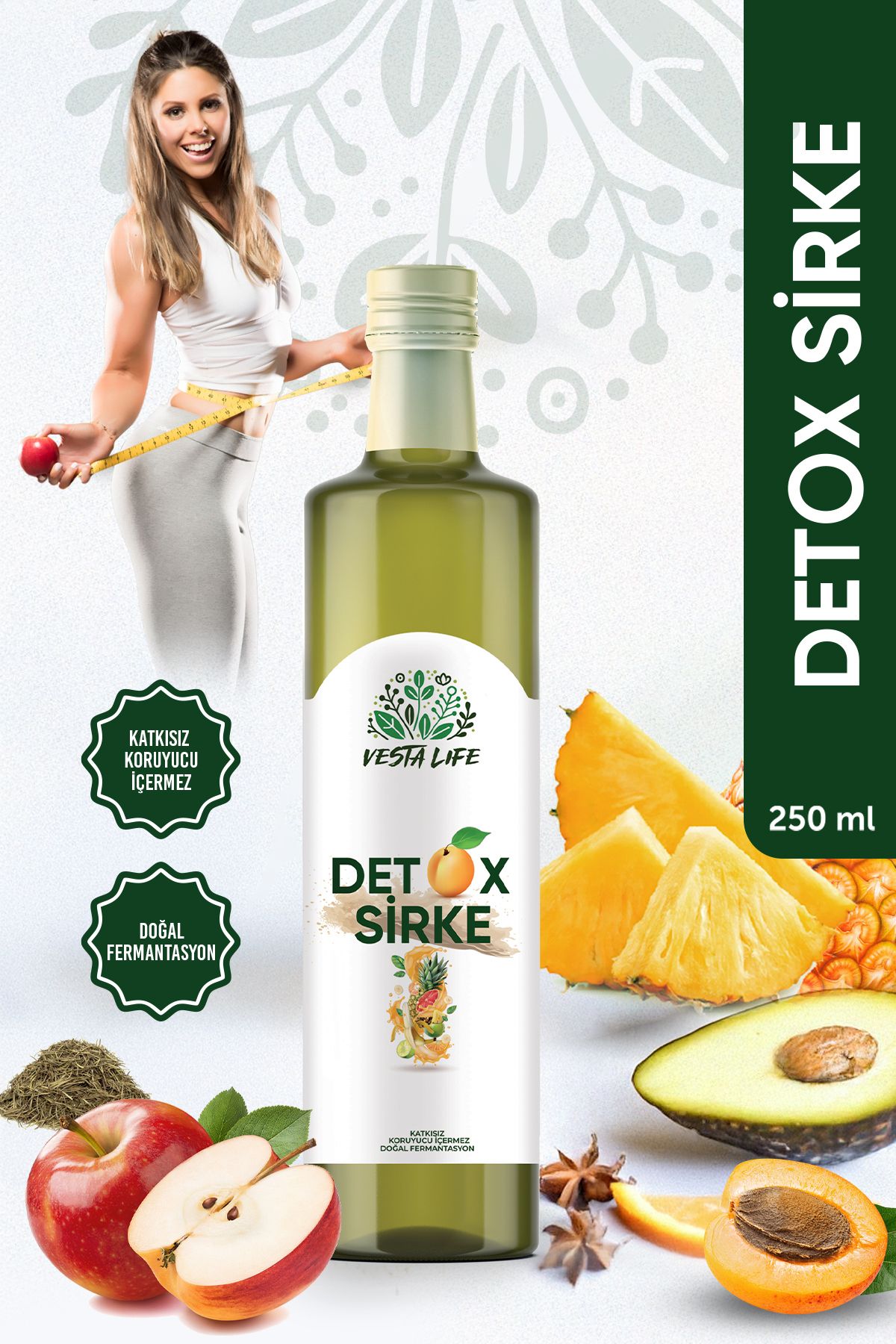 vesta life Detox Sirkesi - Ödem Atmaya Kilo Vermeye Yardımcı Doğal Zayıfla ve Fermante Detox Sirkesi - 250ml