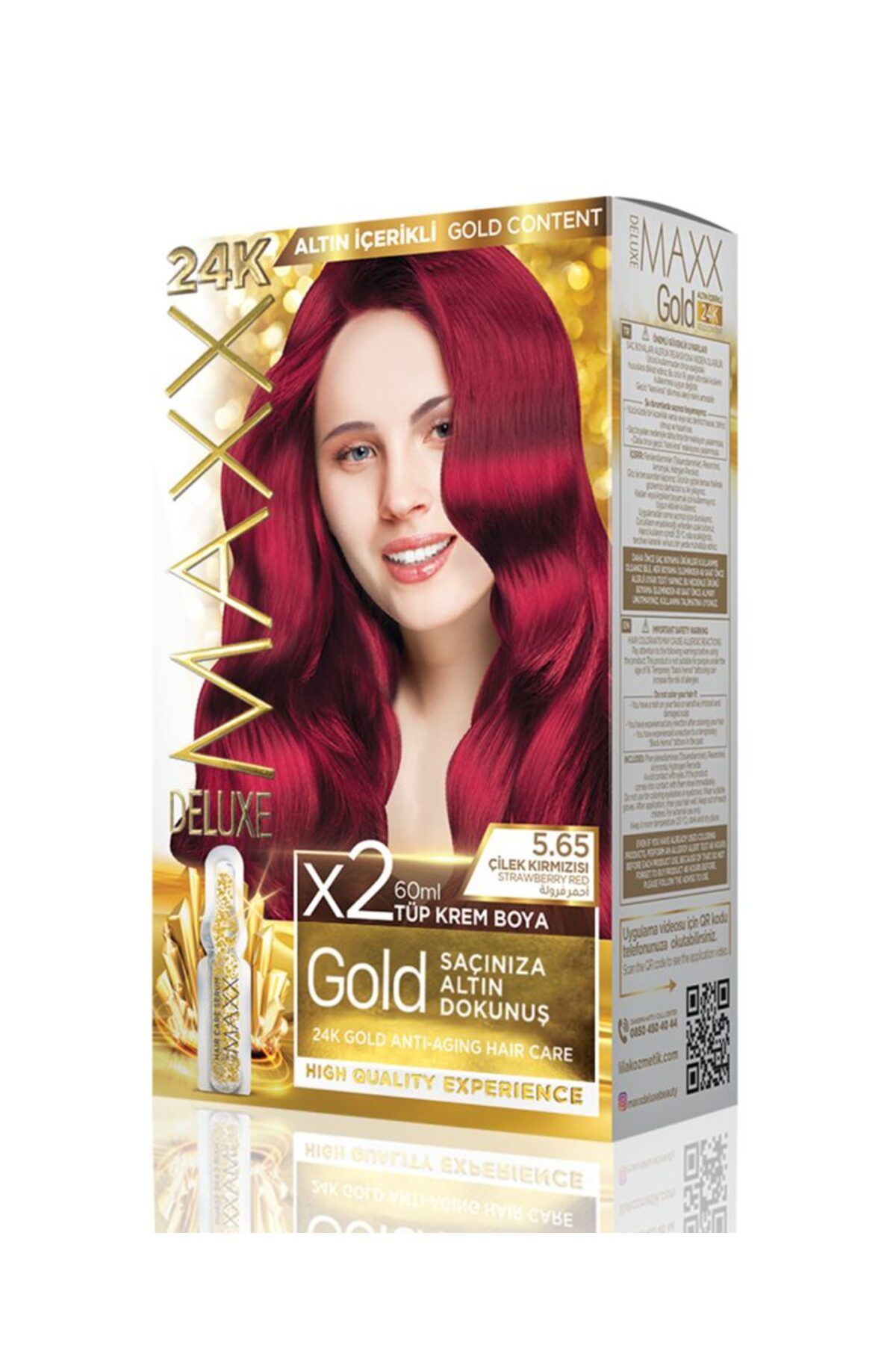 MAXX DELUXE Golden 5.65 Çilek Kırmızısı 24k Altın Içerikli Saç Boyası