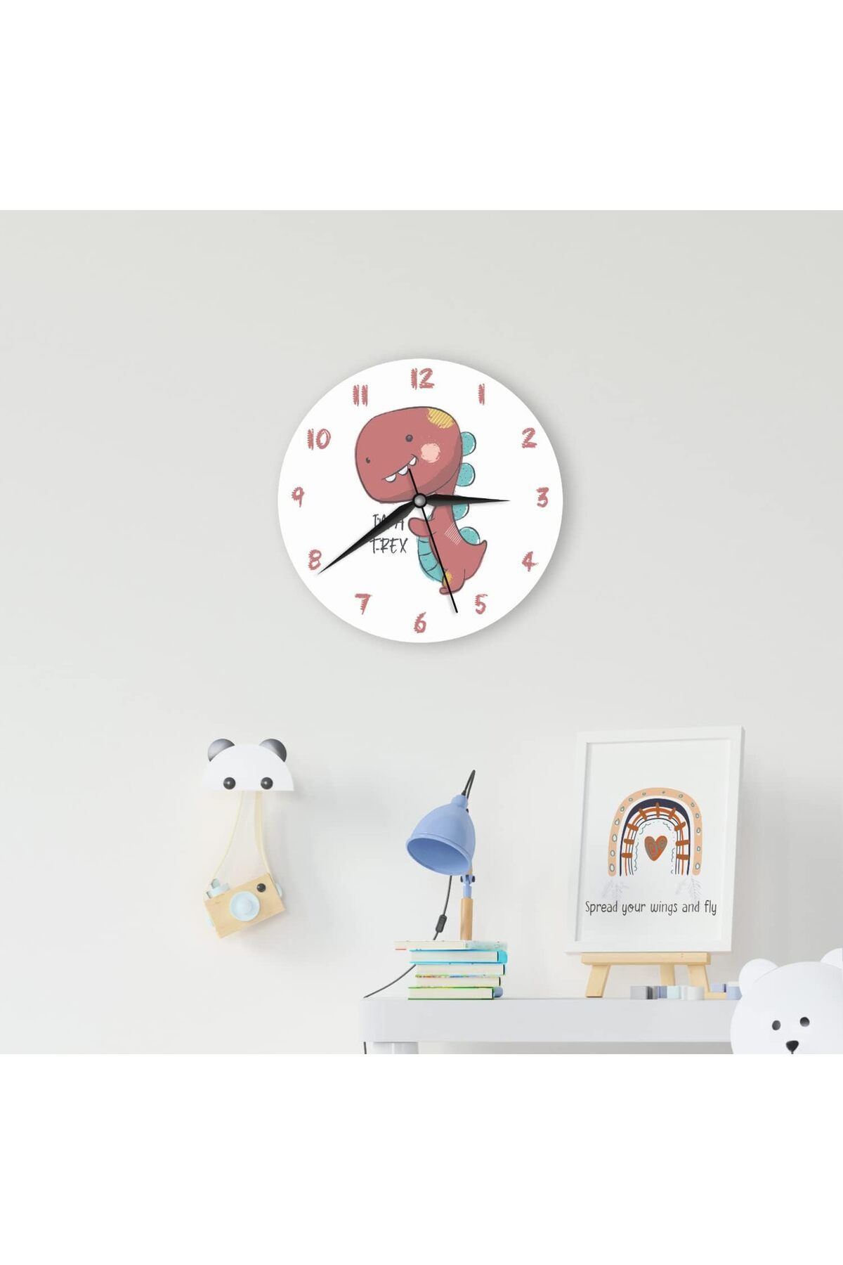 yenibagshop Odası İçin Sevimli Dinozor Tasarımlı Duvar Saati