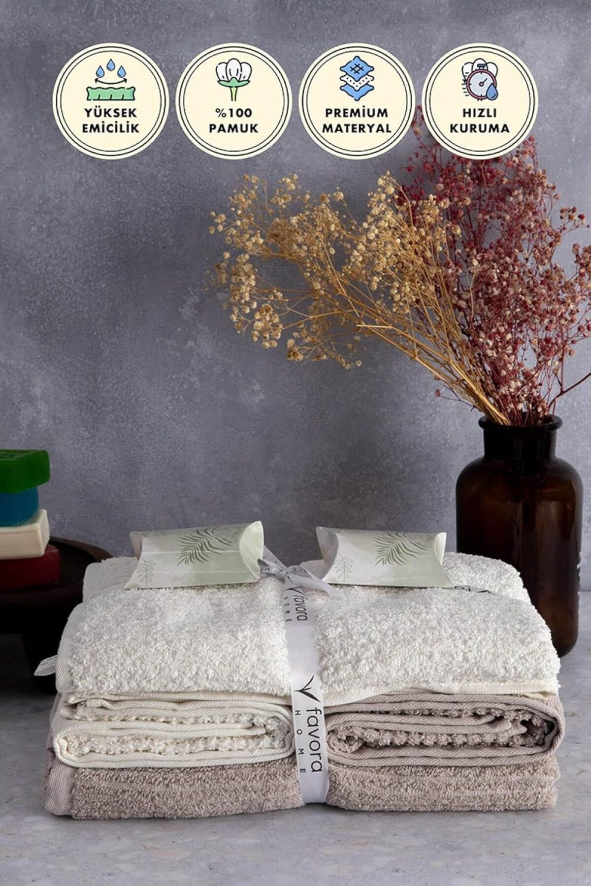 STOREMAX sellbuystore Pamuk Luxury 6 Parça Havlu Hamam Seti (Bej Krem) 1053513