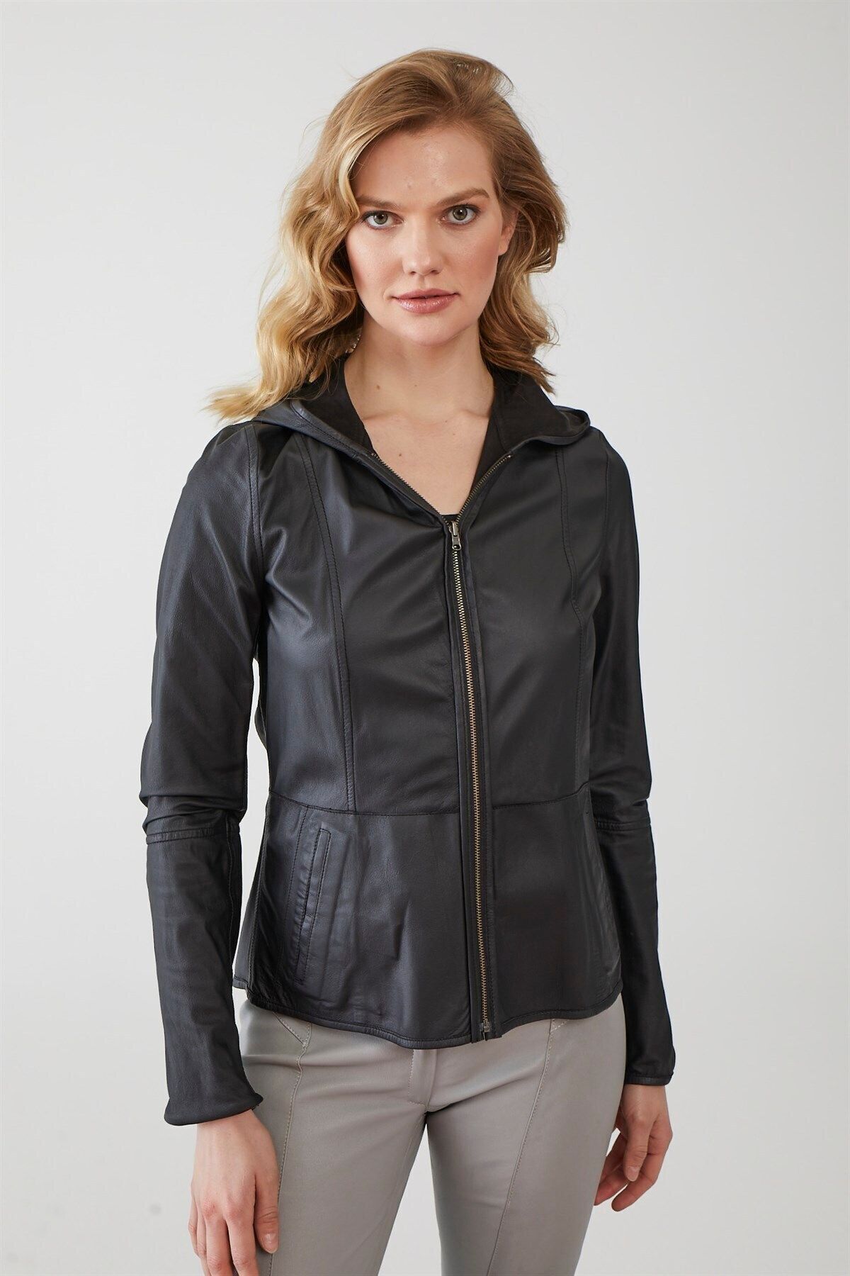 Deriderim-Women's Genuine Suede Jacket - Black, Zip-Up, Hood, Lightweight and Double-Sided 6