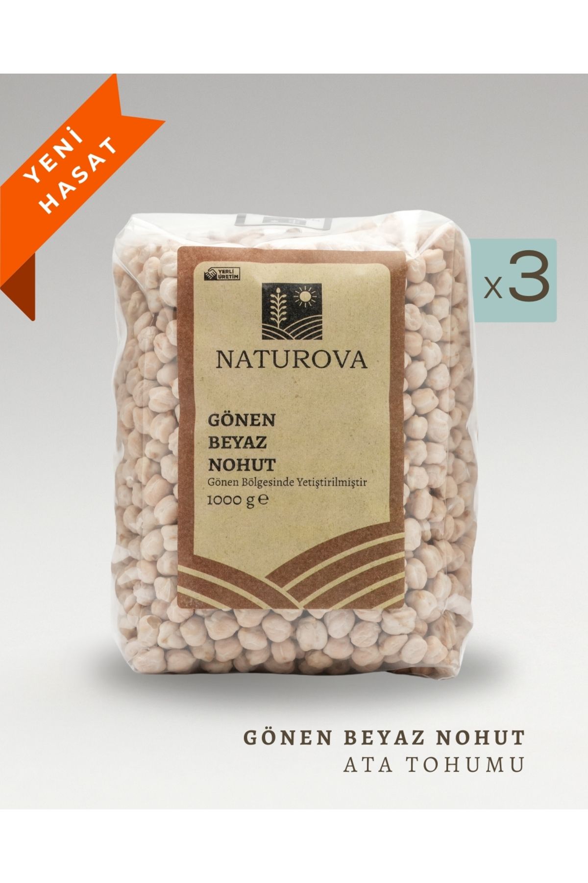 NATUROVA Gönen Beyaz Nohut 1 Kg X 3 Adet - Doğal Tarım, Yerli Tohum