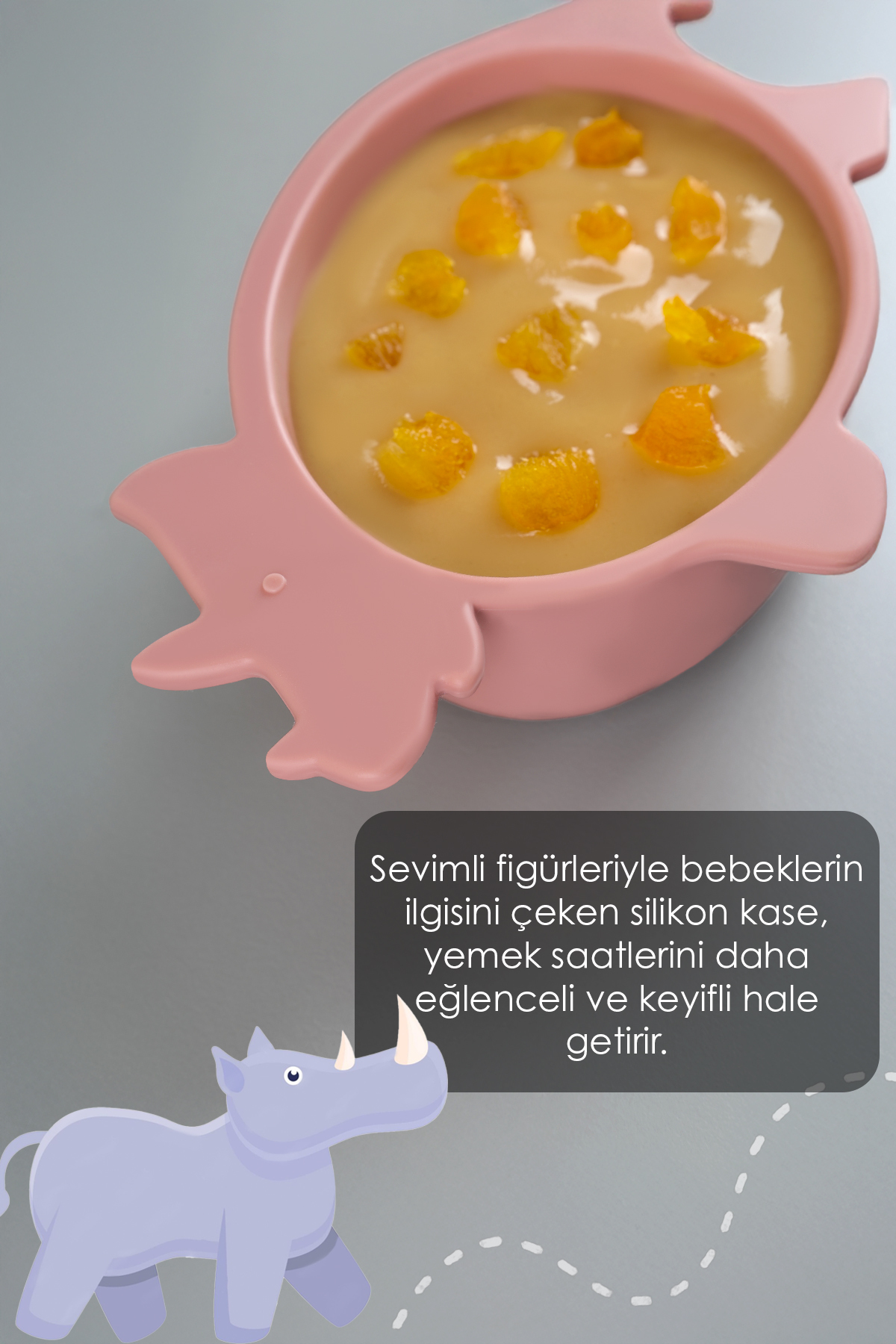 Meleni Baby 3'lü Hayvan Figürlü Silikon Bebek Mama Kasesi Seti - Şekilli Bebek Beslenme Kasesi Pembe fotoğrafı 4 (önizleme)