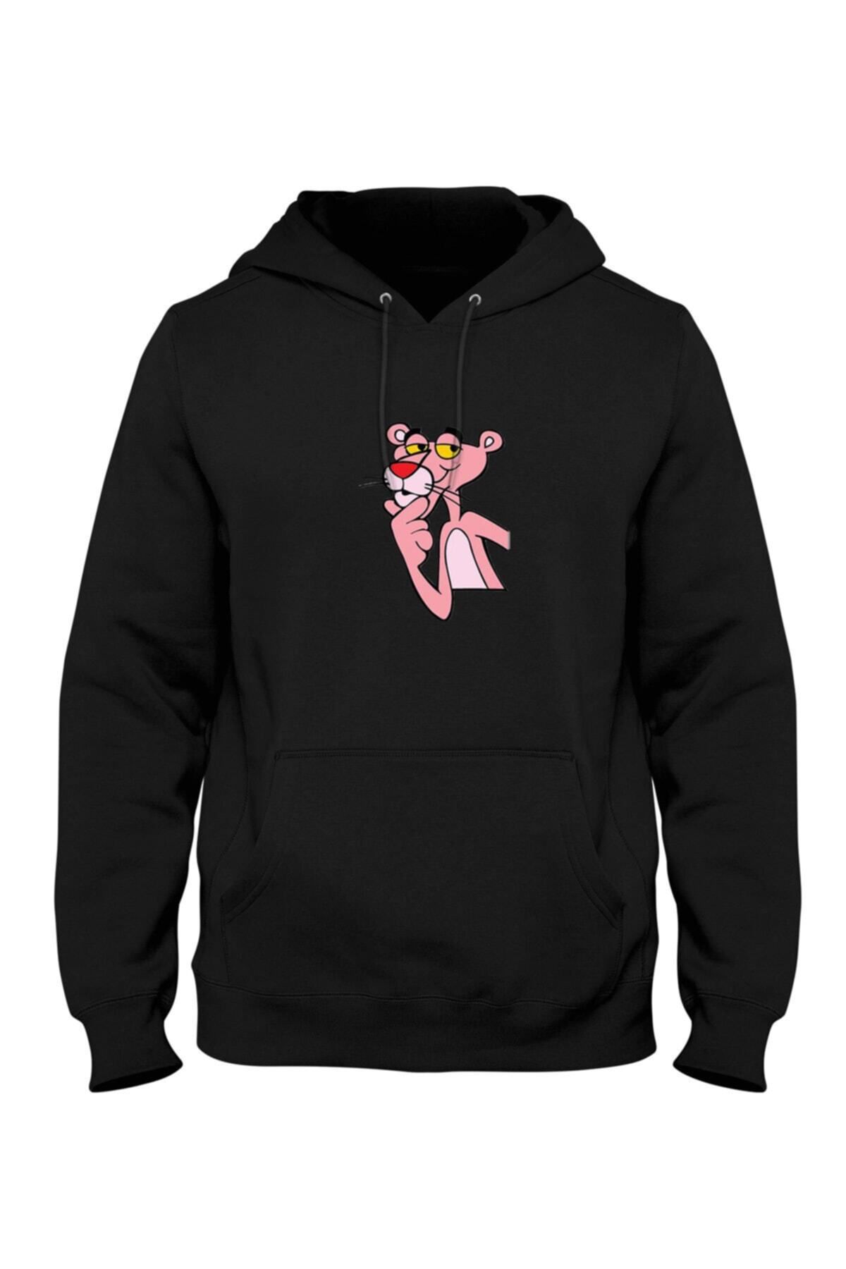 Pisa Art Unisex Siyah Pembe Panter Kapüşonlu Sweatshirt Bll3379
