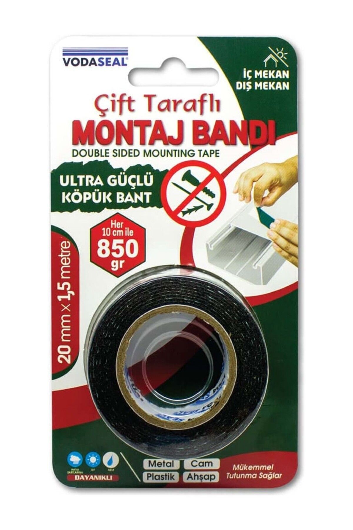 Vodaseal Çift Taraflı Montoj Bantı 20Mmx1,5Mt (Metal-Cam-Plastik-Ahşap)