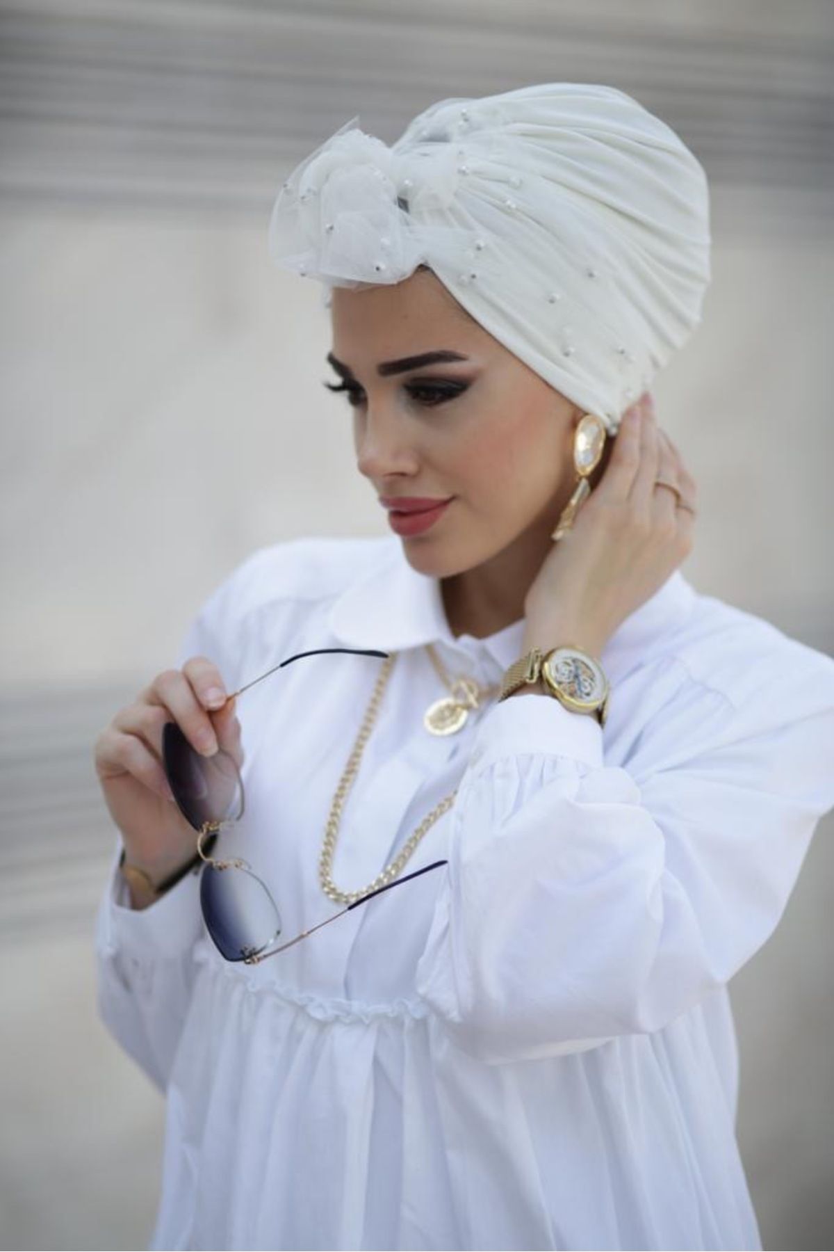 Differenza-Ecru Pearl Tulle Bonnet 8