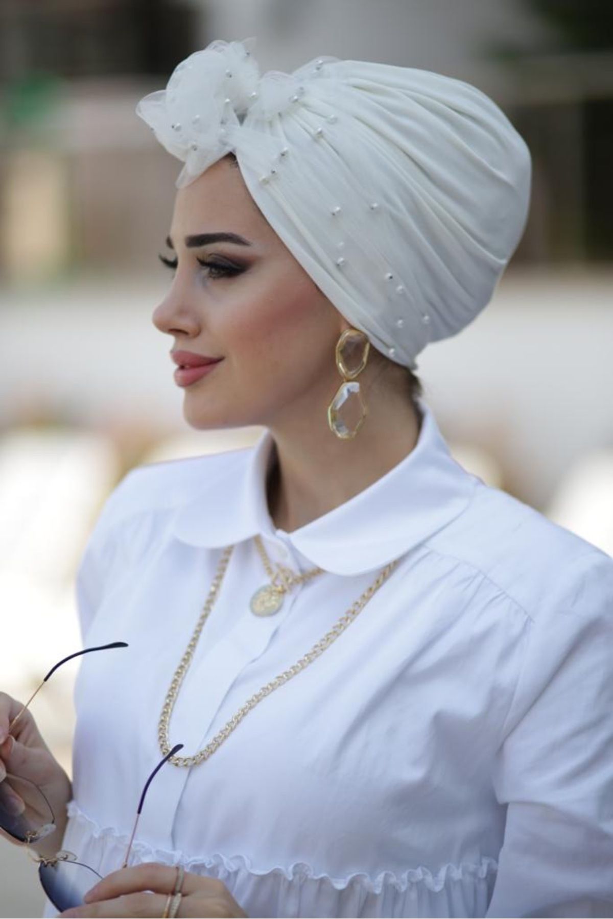 Differenza-Ecru Pearl Tulle Bonnet 2