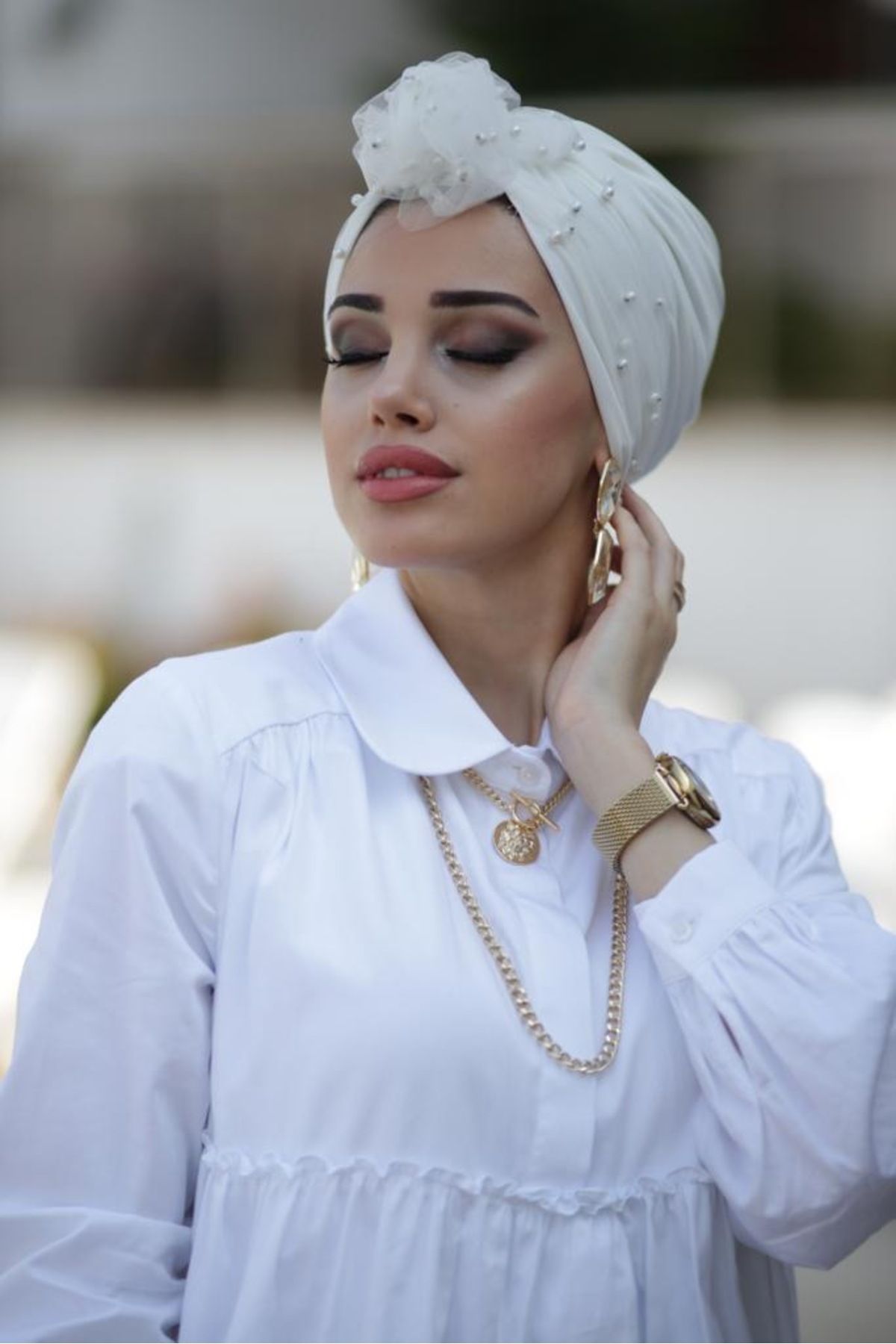 Differenza-Ecru Pearl Tulle Bonnet 5
