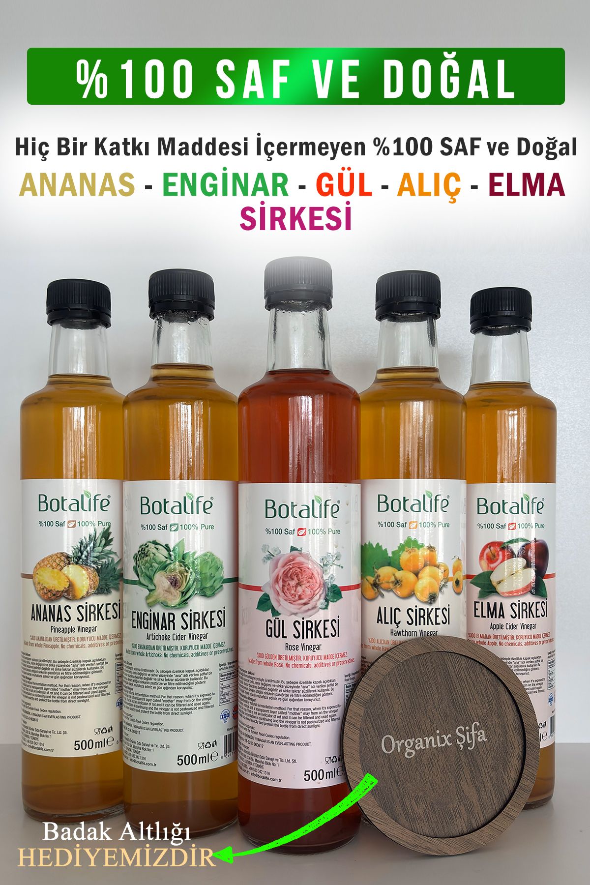 Botalife Ananas, Enginar, Gül, Alıç ve Elma Sirkesi Set %100 Saf ve Doğal