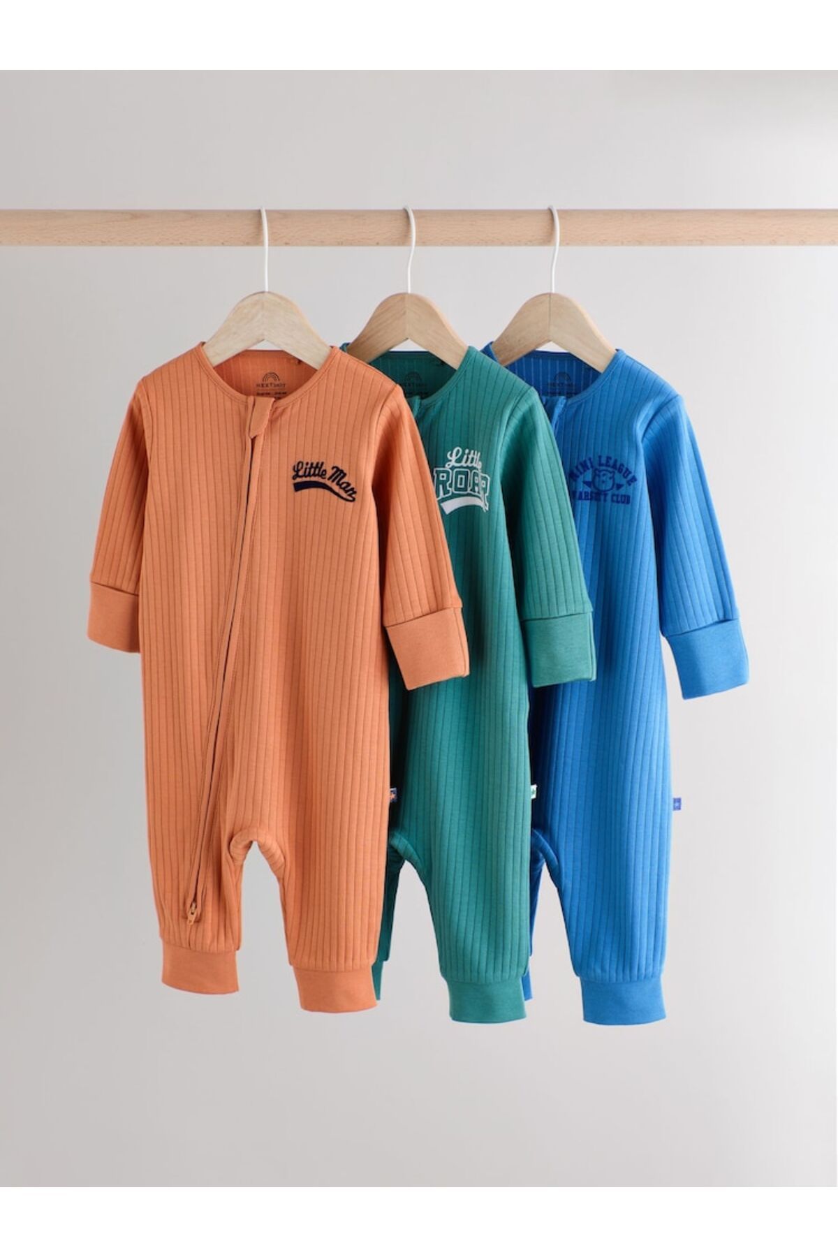 Next Baby 100% Cotton Blue Green Orange Printed 3-Piece Sleepsuit Set