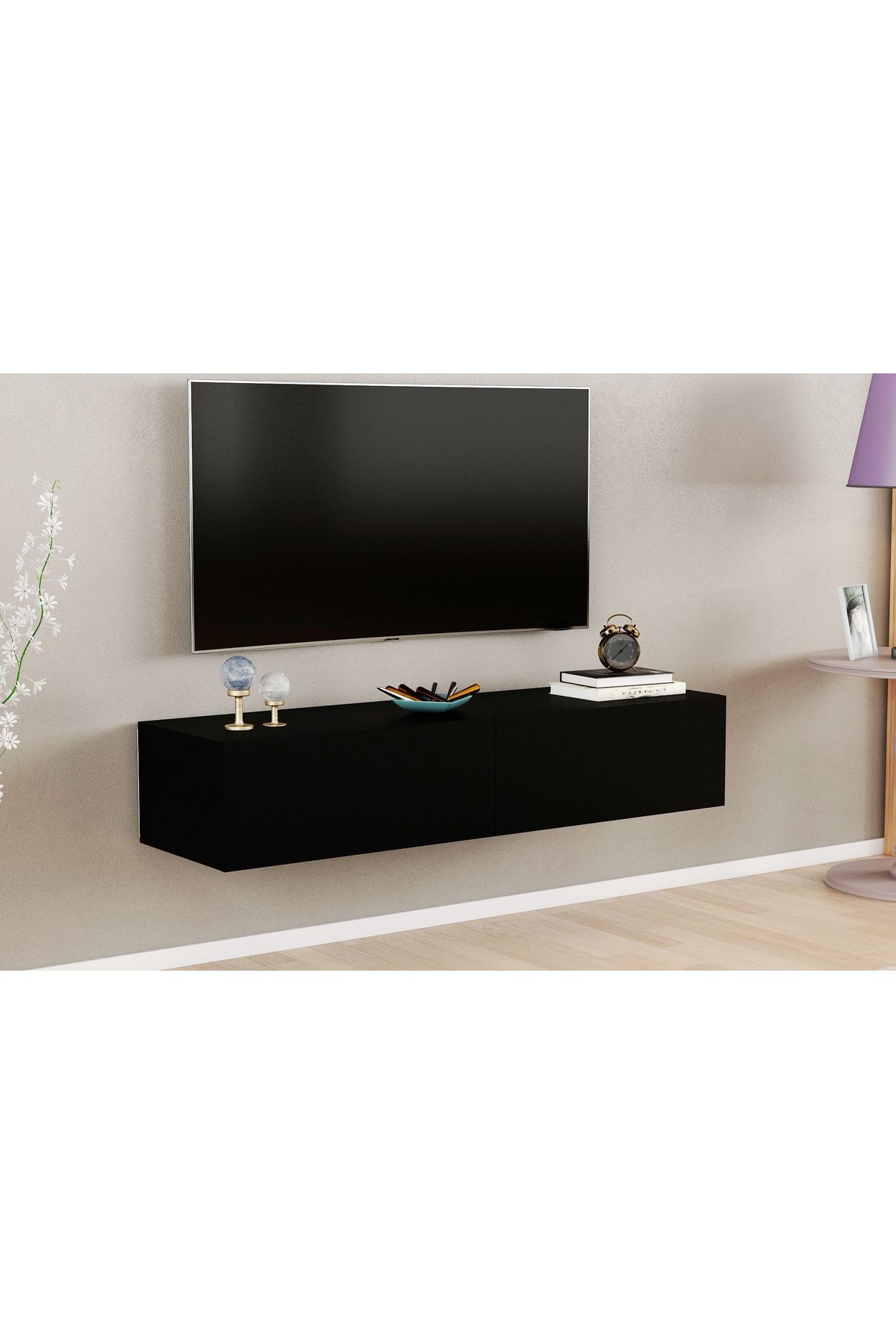 Home Art Design Alfa 2 Kapaklı 135 cm Duvara Monte Tv Ünitesi - Siyah