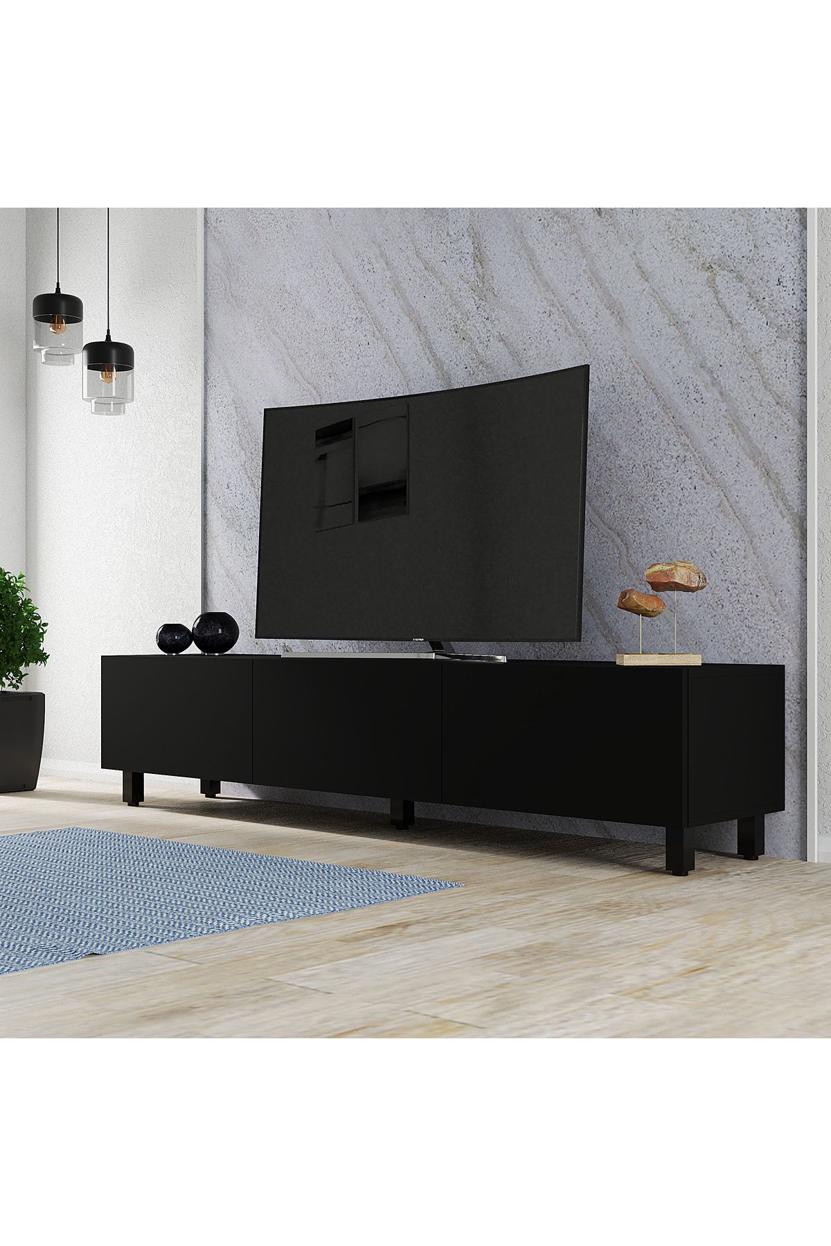 Home Art Design Gece 3 Kapaklı 180 cm Tv Sehpası - Siyah