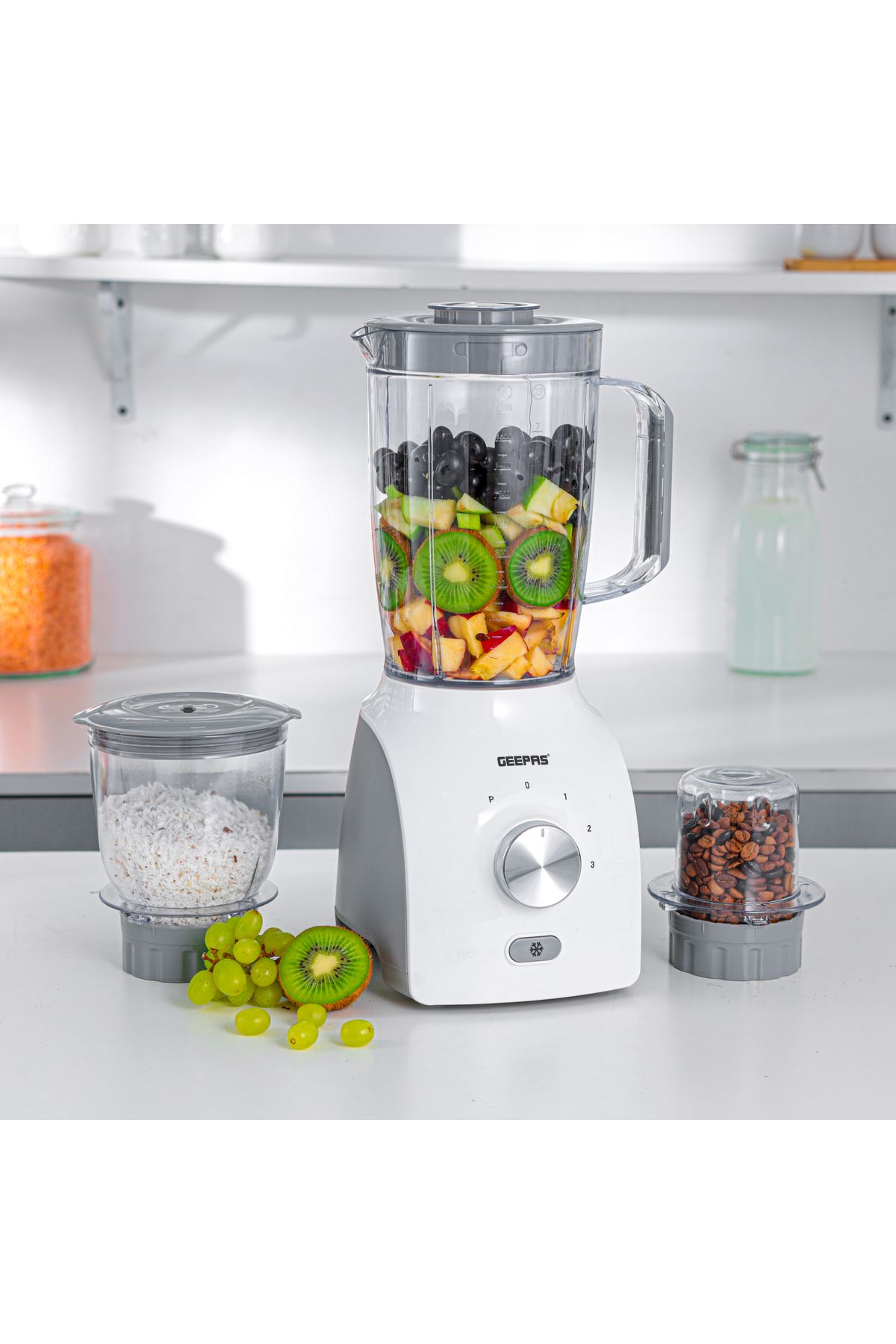 Geepas-3In1 Blender With Stainless Steel Blades, Turbo Button For Ice Crushing, 3Speed With Pulse Function 3
