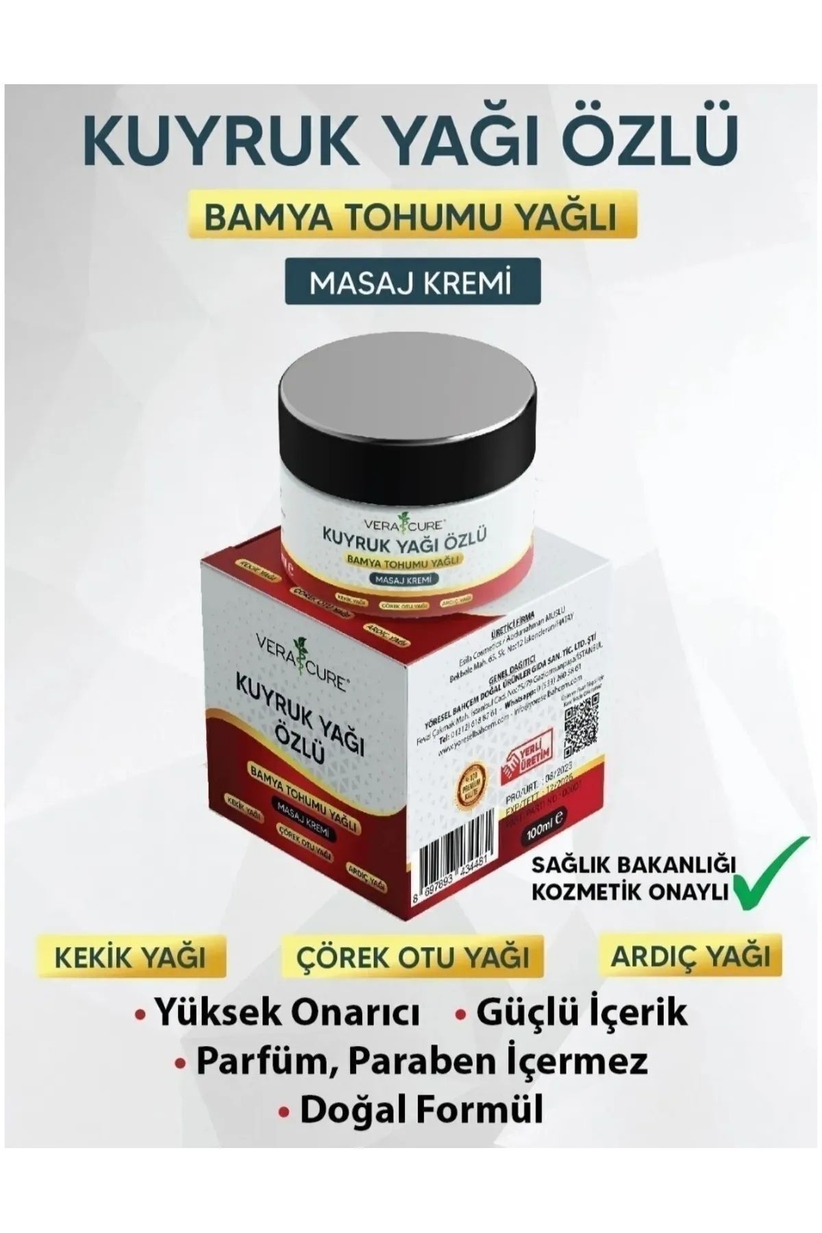 Vera Cure Kuyruk Yağı Özlü Bamya Tohumu Yağlı Krem (100ML) %100 Doğal Özel Formül