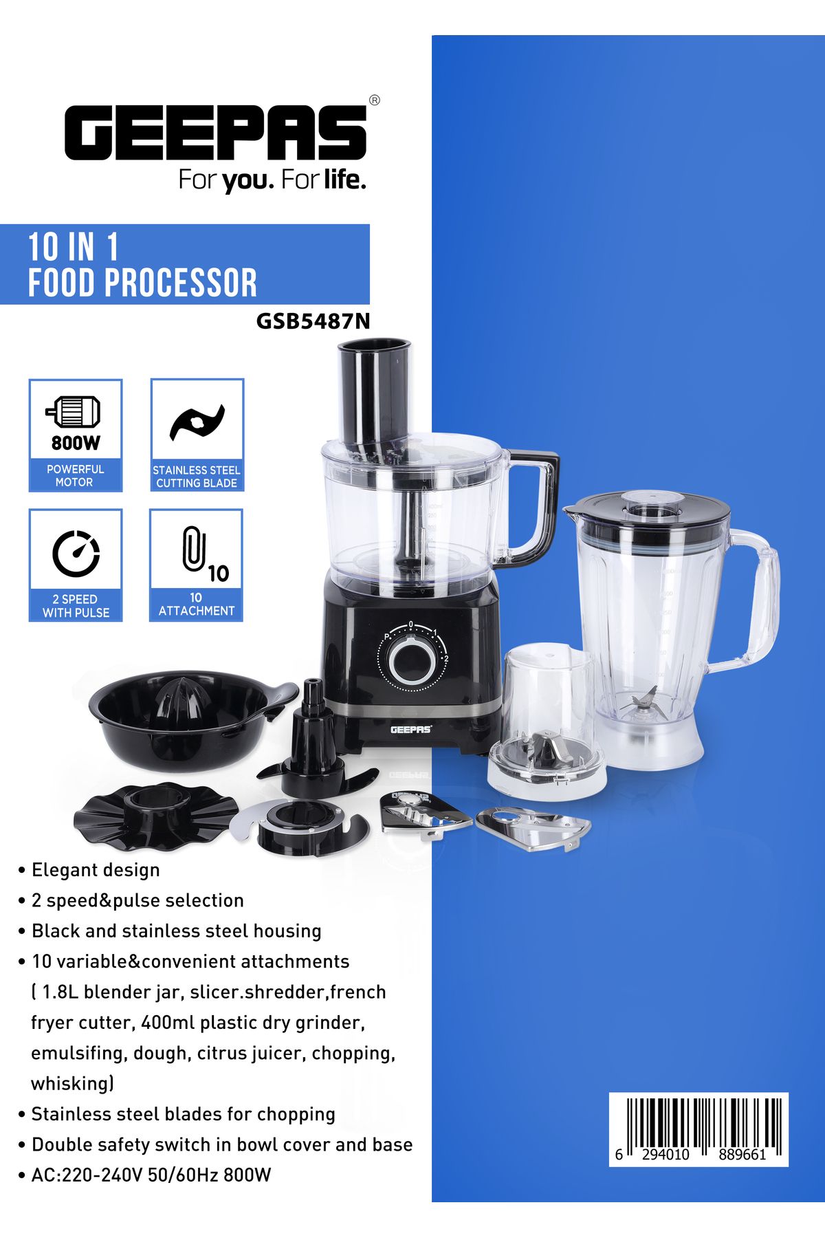 Geepas-10 IN 1 Food Processor, Transparent Jars for Blending, Slicing, Shredding, Cutting, Choppingetc 8