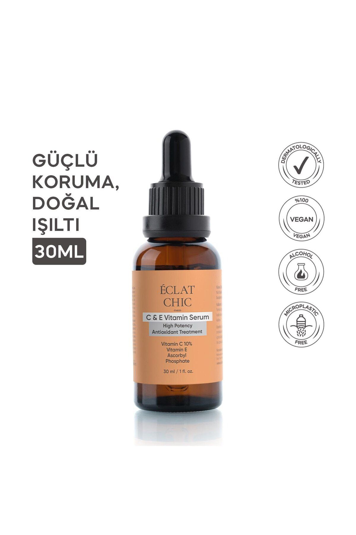 Eclat Chic C&E Vitamini Aydınlatıcı ve Cilt Tonu Eşitleyici Serum 30ML (C Vitamini %10+E Vitamini+As