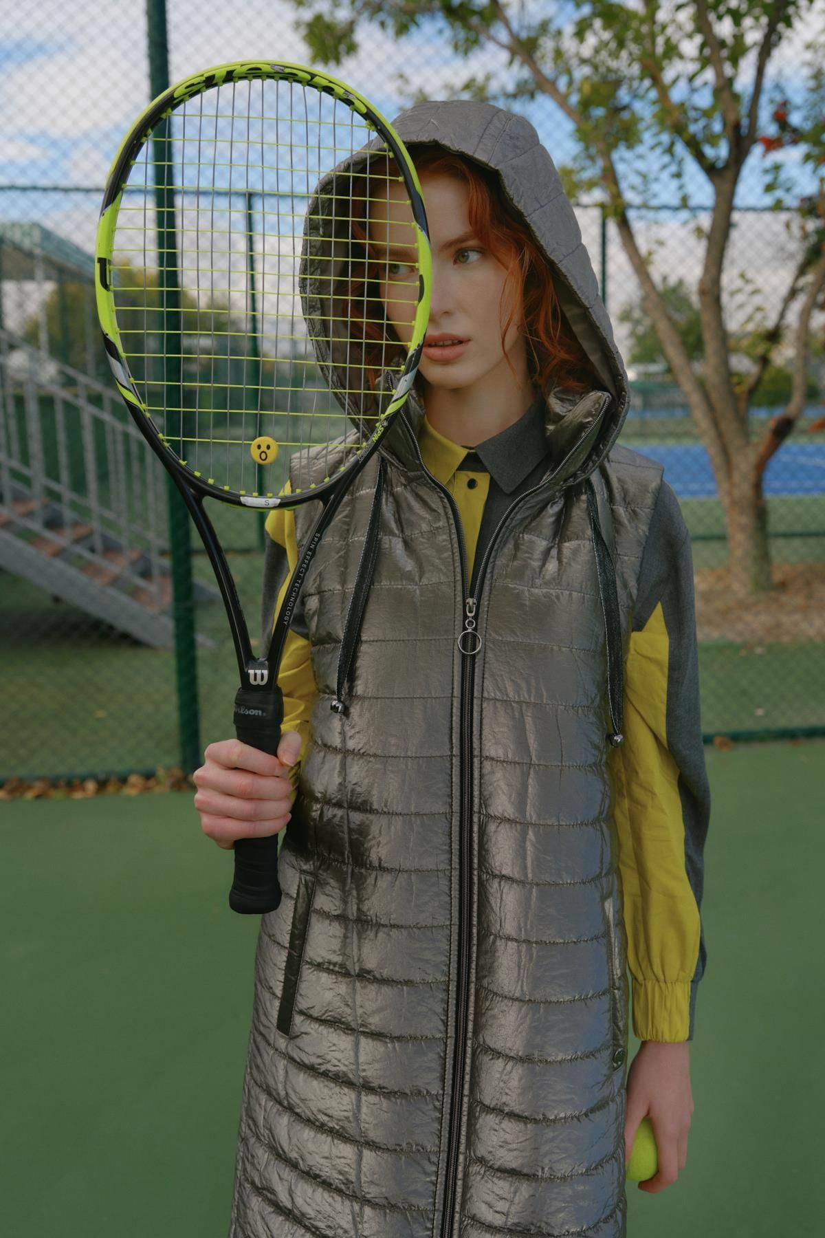 Nihan-Shiny Quilted Vest - Gray 3