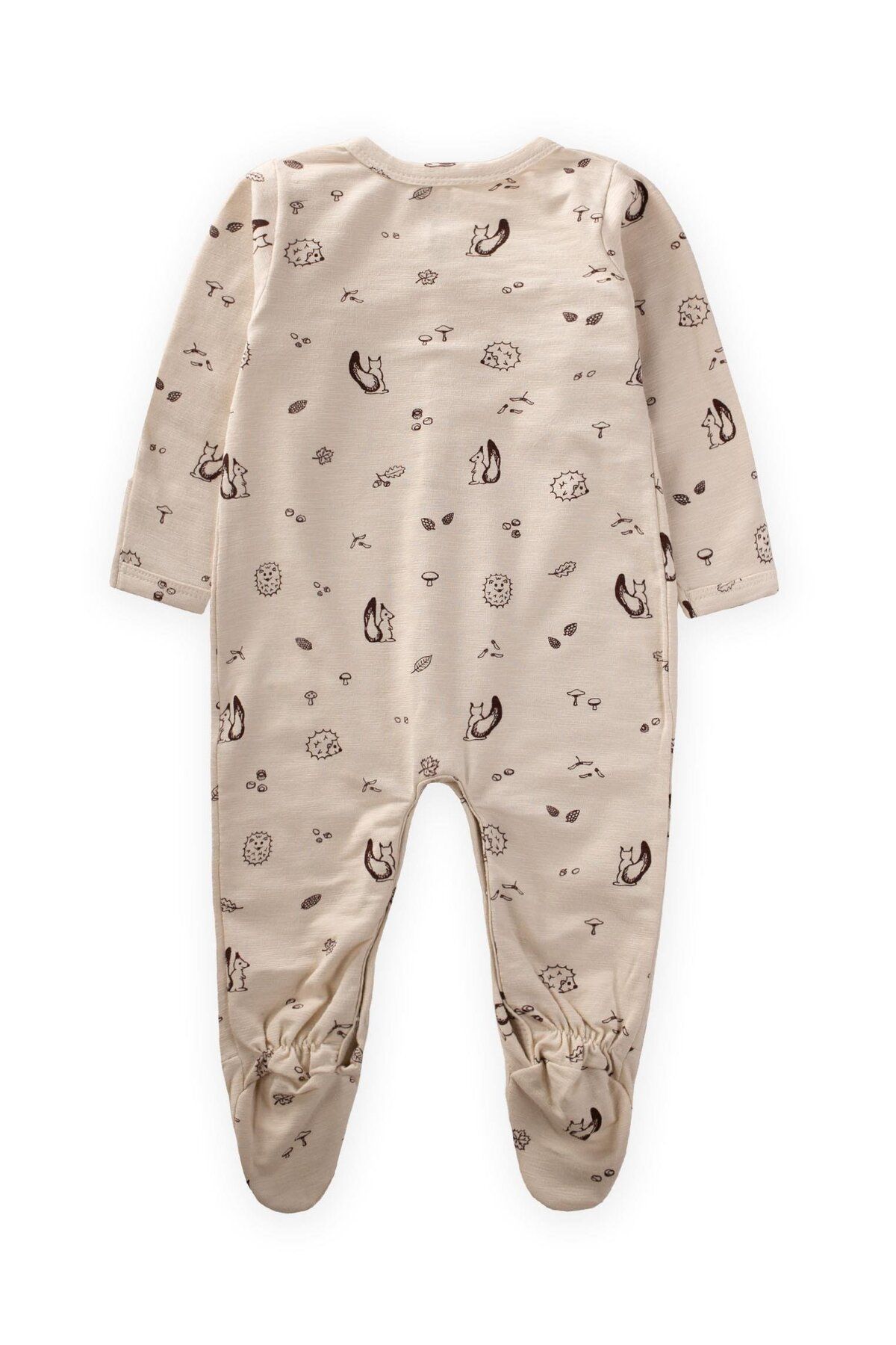 Cigit-Beige Patterned Footed Jumpsuit with Gloves - 0-9 Months 2