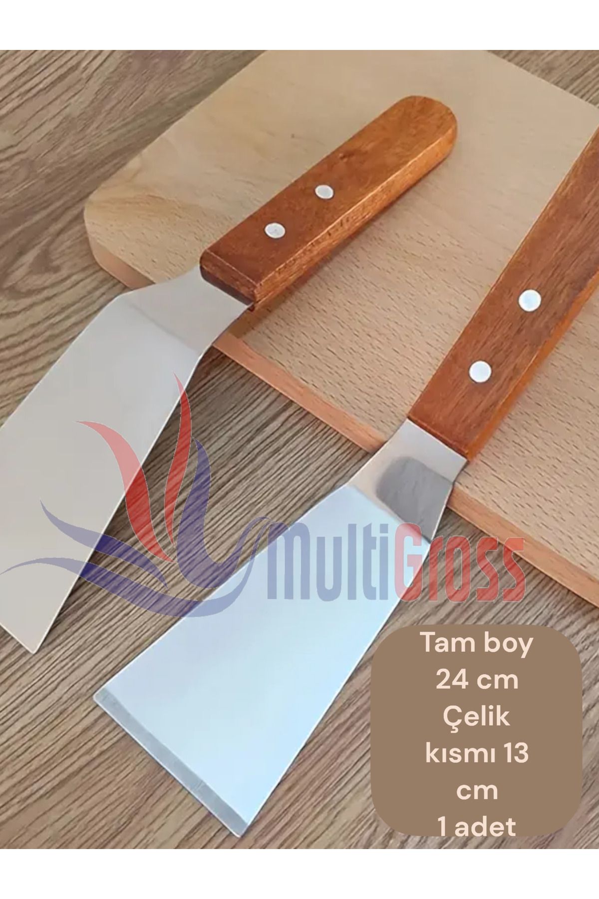 Multiamo Lüks Ahşap Saplı Paslanmaz Açılı Spatula / Pasta Börek Hamburger Tatlı Kazıcıyı Baklavacı Spatulası