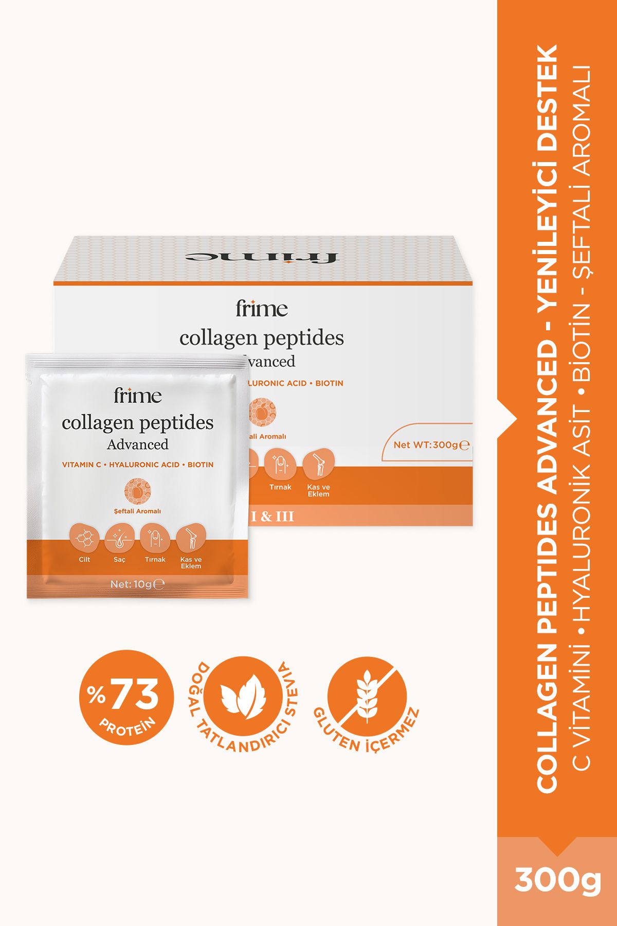 Frime Collagen Peptides Advanced – Yenileyici Destek – C Vitamini & Hyaluronik Asit & Biotin – 300gr