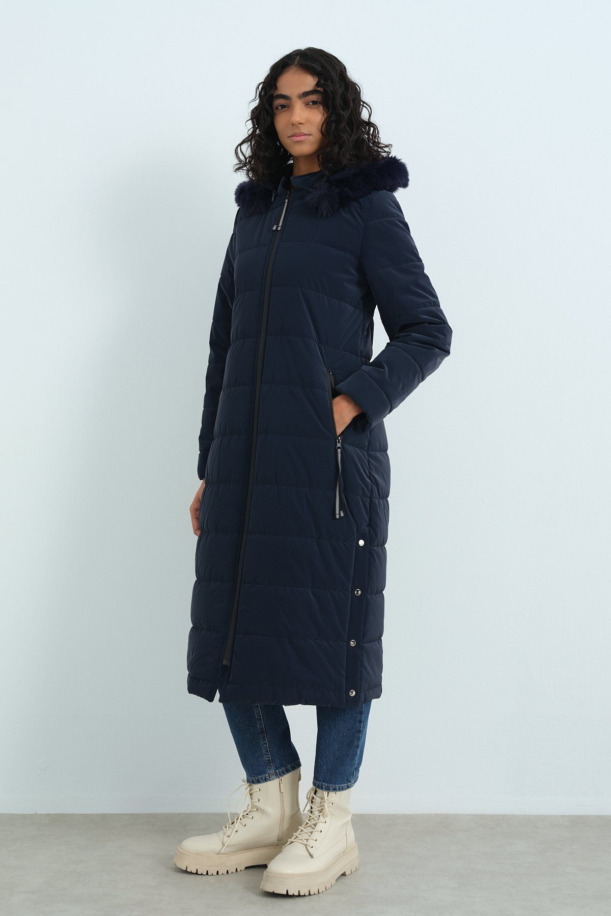 Nihan-Portable Hooded Quilted Coat Navy Blue 2