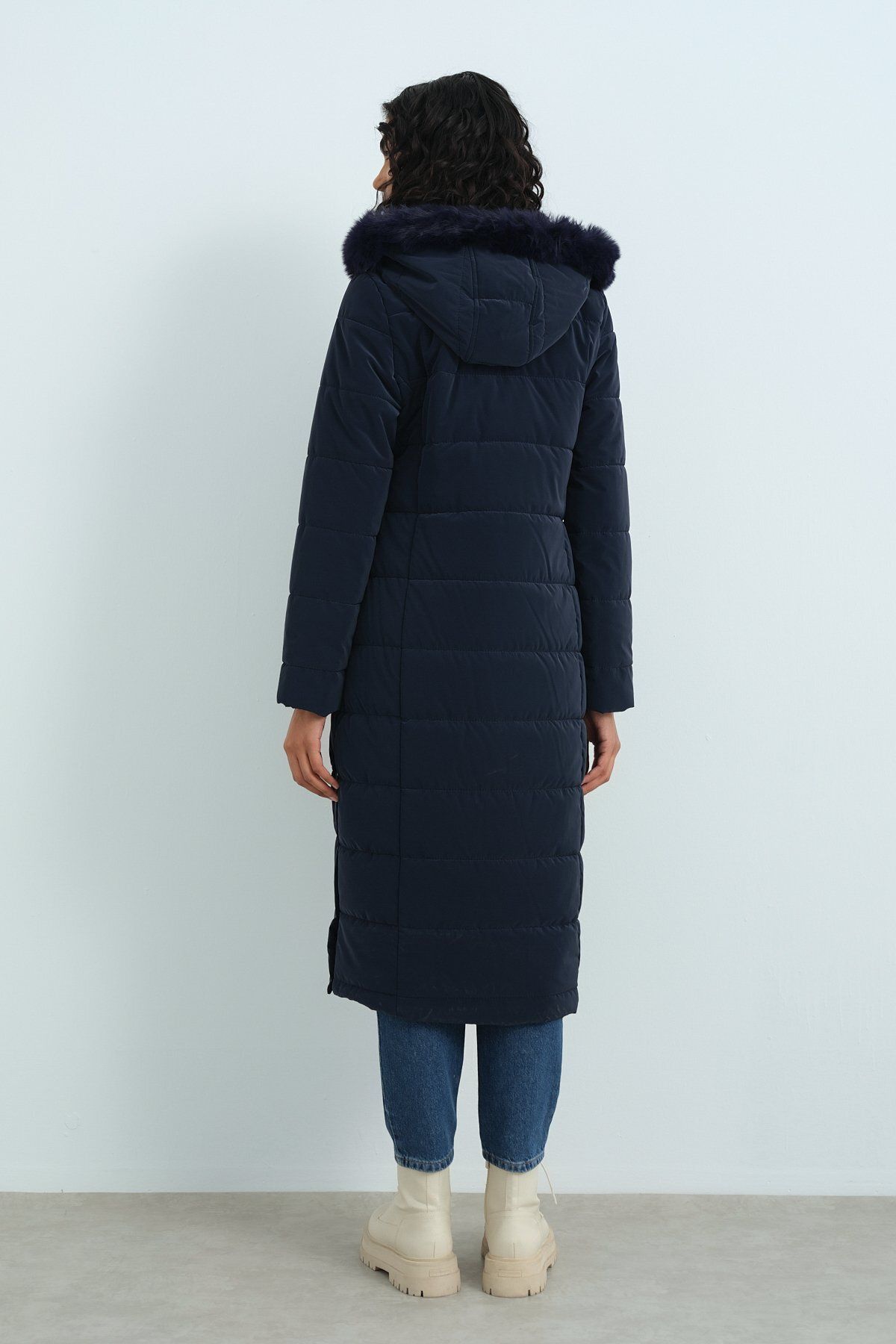 Nihan-Portable Hooded Quilted Coat Navy Blue 4