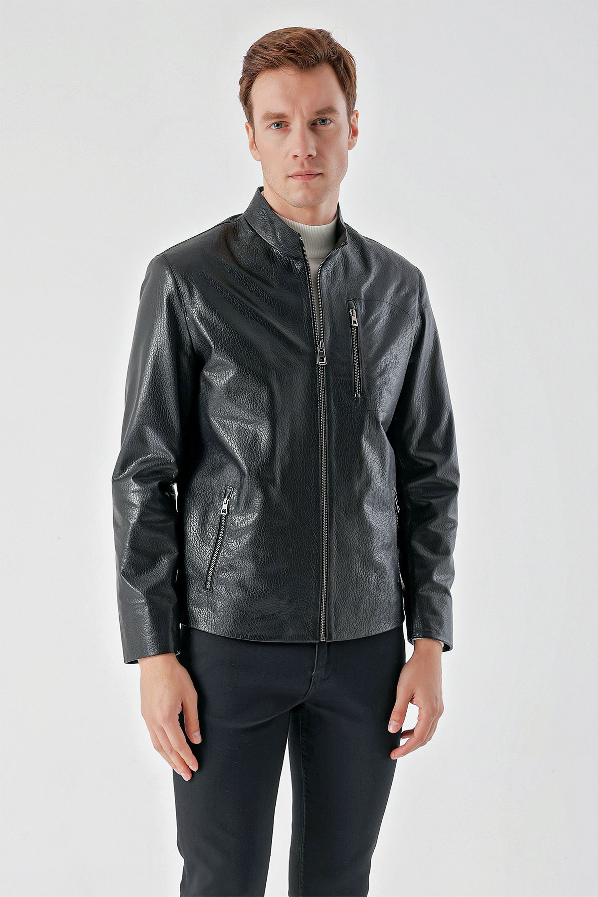 Morven-Men's Black Ibiza Biker Short Leather Coat 3