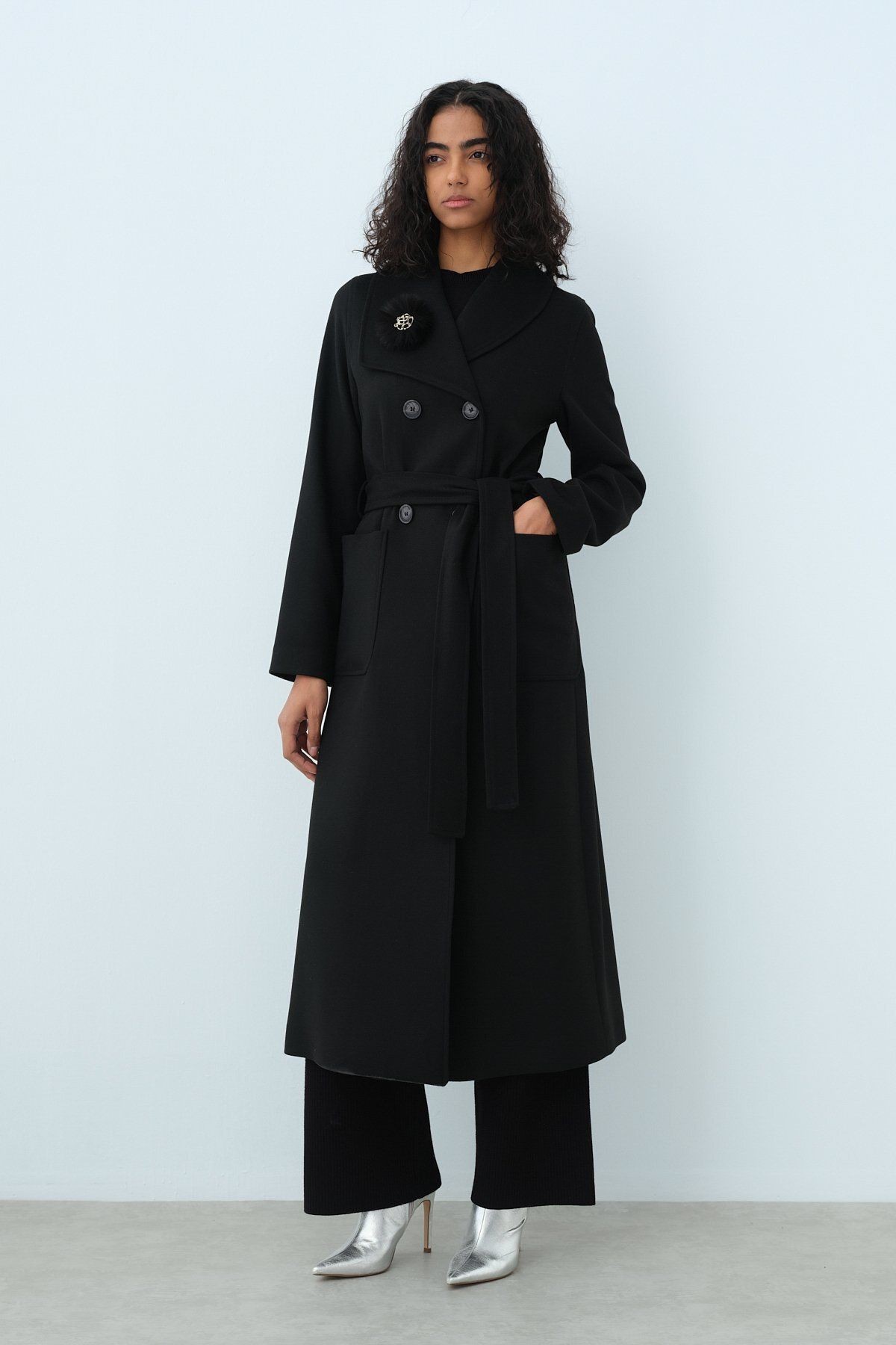 Nihan-Asymmetric Sash Coat in Black 2