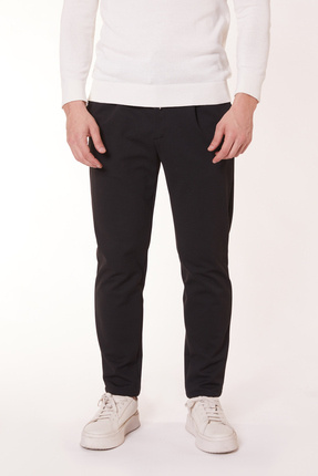 BRACCAS Erkek Beli Bağcıklı Yandan Cepli Slim Fit Jogger Siyah Pantolon