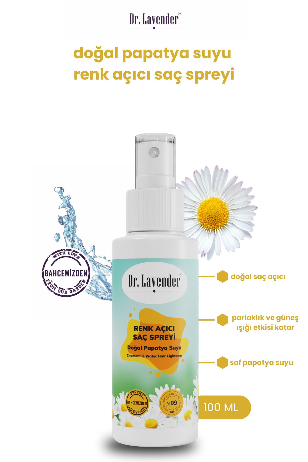 Dr. Lavender Doğal Papatya Özlü Renk Açıcı Saç Spreyi Papatya Suyu 100 ml