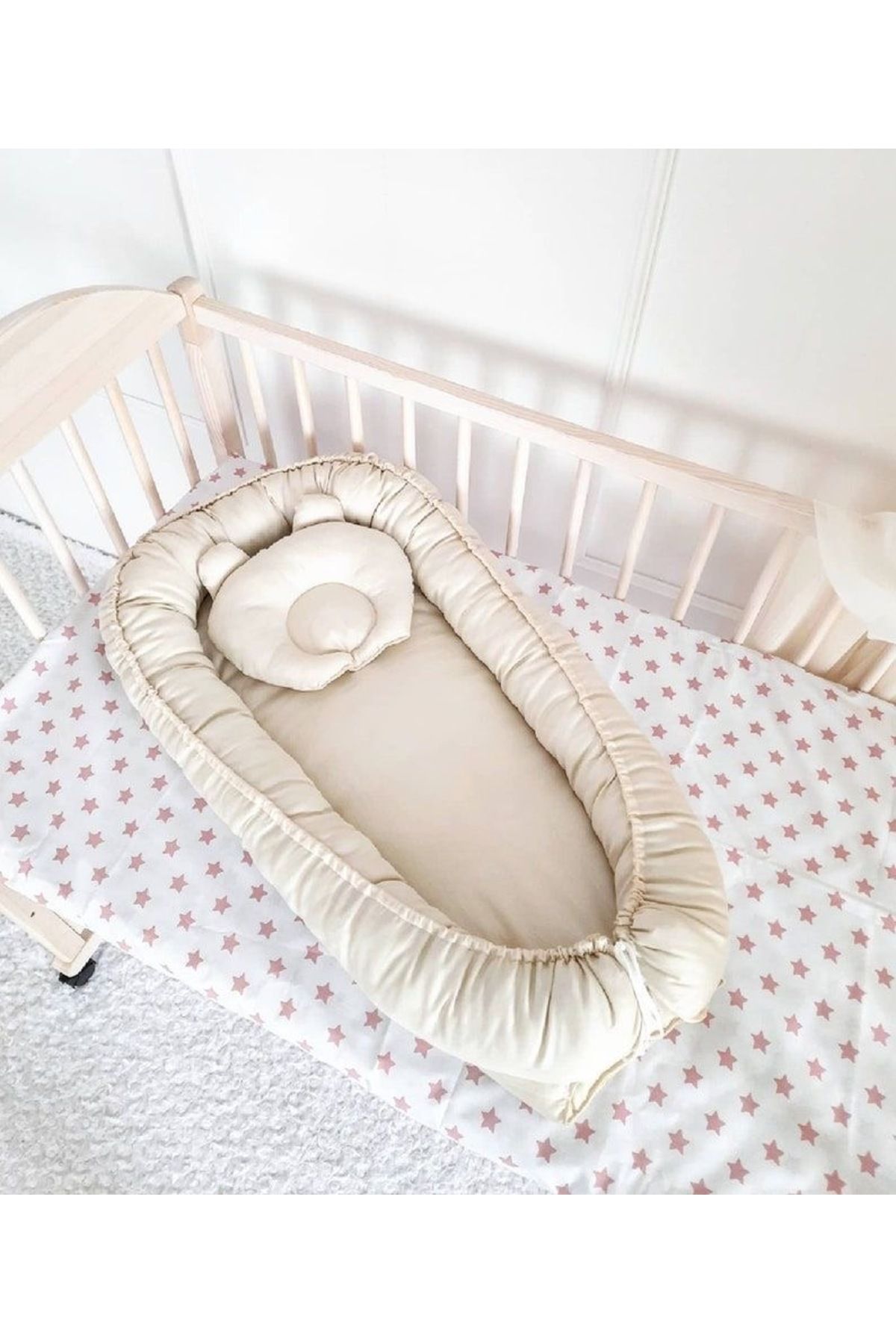 Selly Baby Krem Renk Kulaklı Anneyanı Babynest/ Yatak