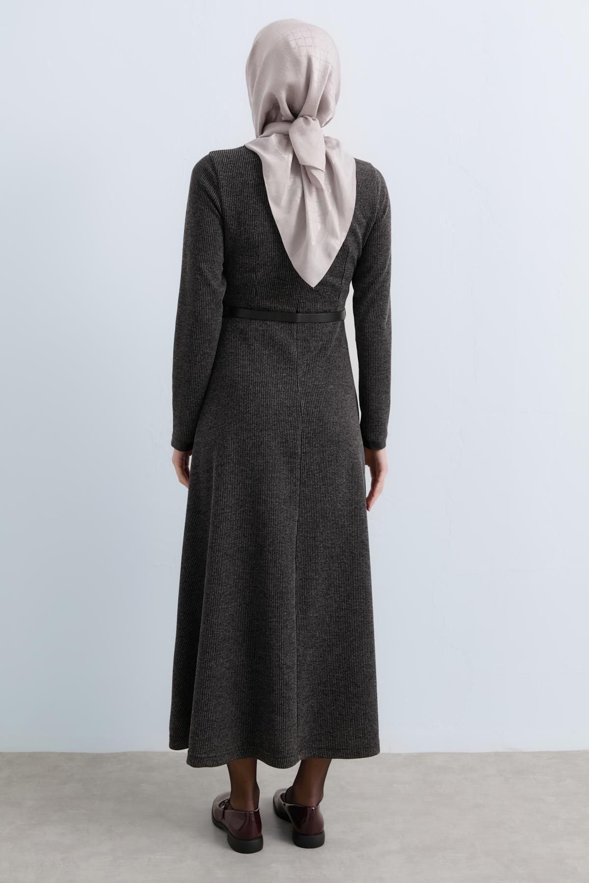 Kemerli Örme Elbise Siyah - 4