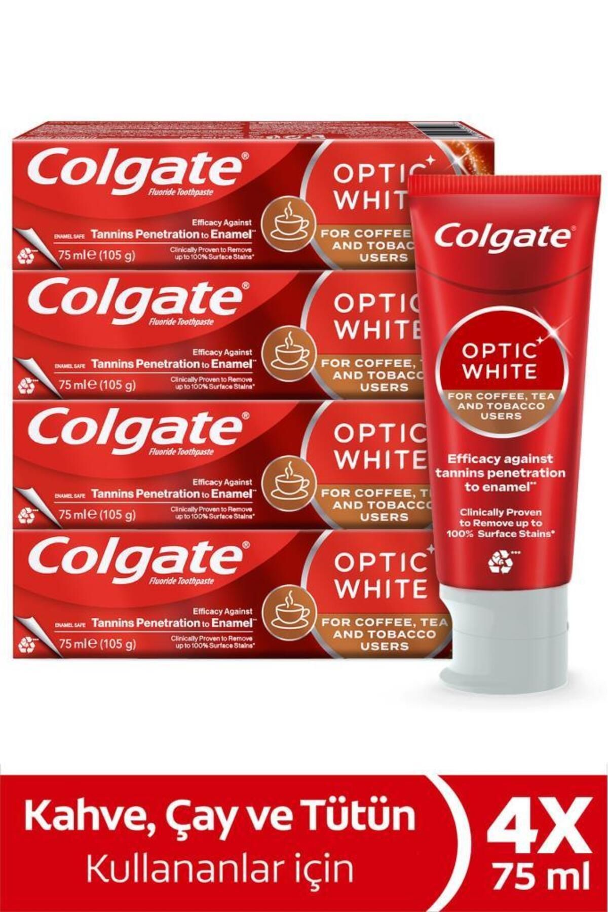 Colgate Optic White Kahve, Çay ve Tütün Kullananlar İçin 75 ML x4