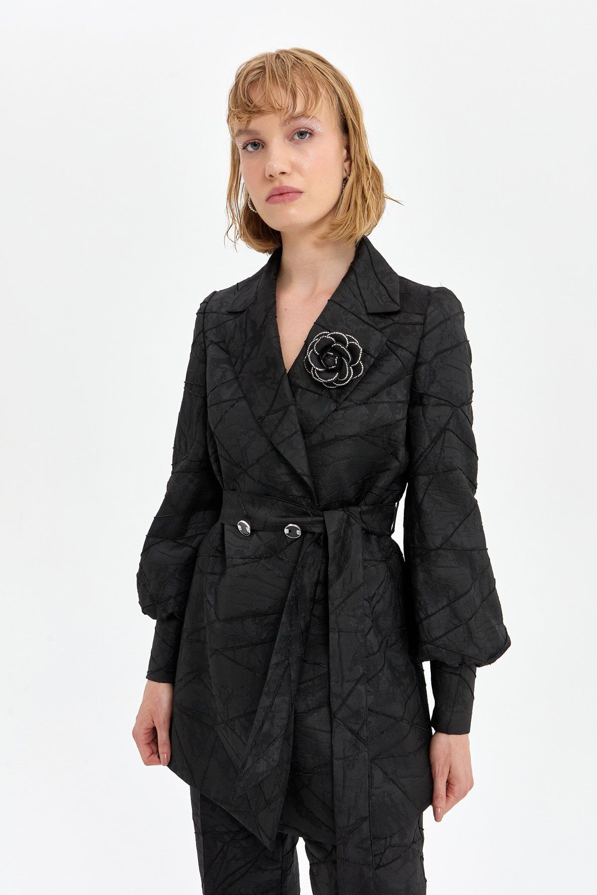 Nihan-Black Trousers with Jacquard Stone Accessories - Jacket Set 4