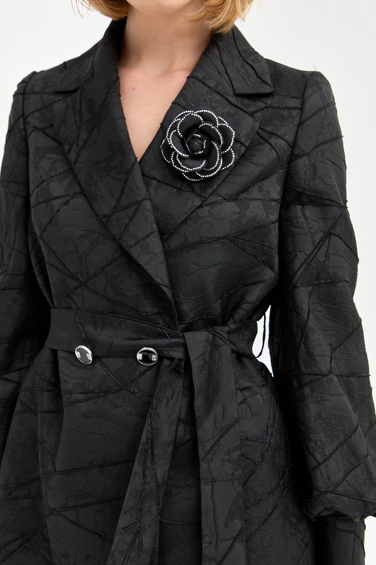 Nihan-Black Trousers with Jacquard Stone Accessories - Jacket Set 5