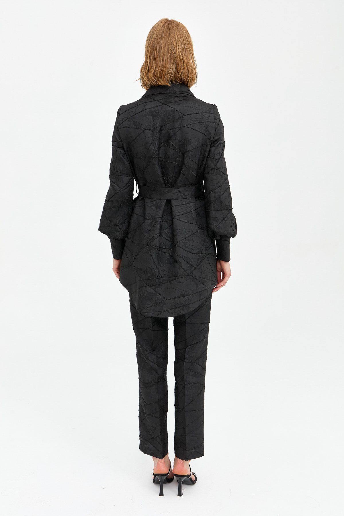 Nihan-Black Trousers with Jacquard Stone Accessories - Jacket Set 8