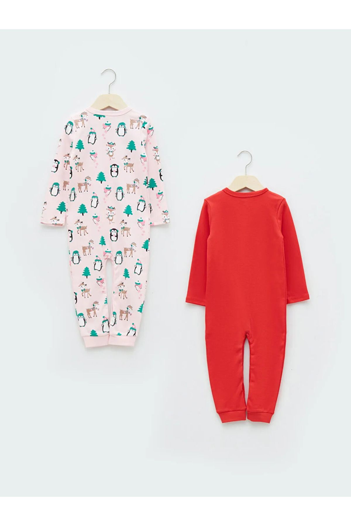 LC Waikiki-Lcw Baby Pink V-Neck Long Sleeve Christmas Themed Cotton Baby Girl Romper 2-Piece 2