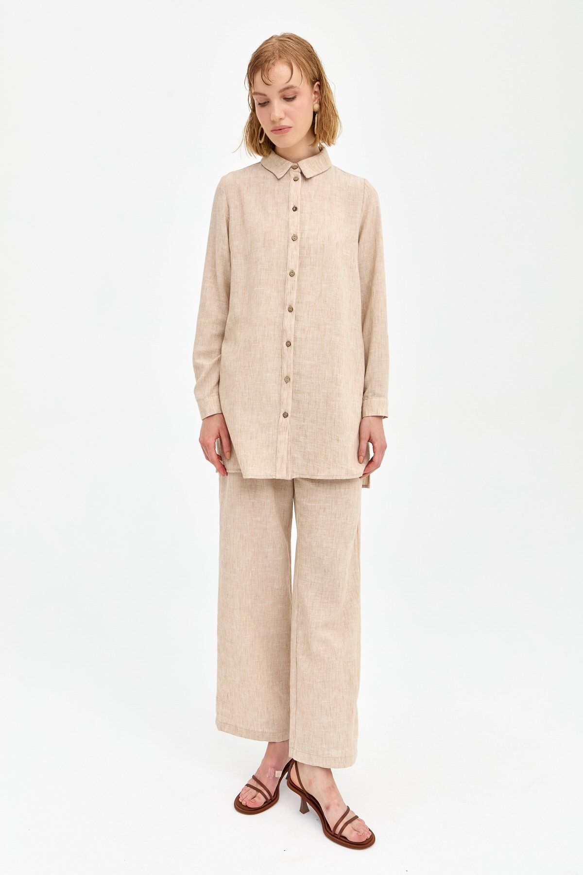 Nihan-Beige Linen Trousers and Tunic Set 2