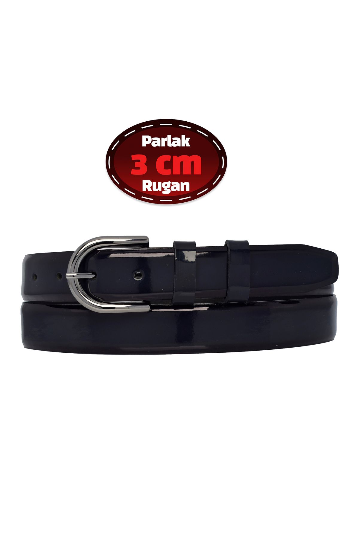 GoDeri-100% Genuine Leather, 3 cm Navy Blue Patent Leather Classic Women's Belt, Business, Fabric, Suit Belt-R21 1