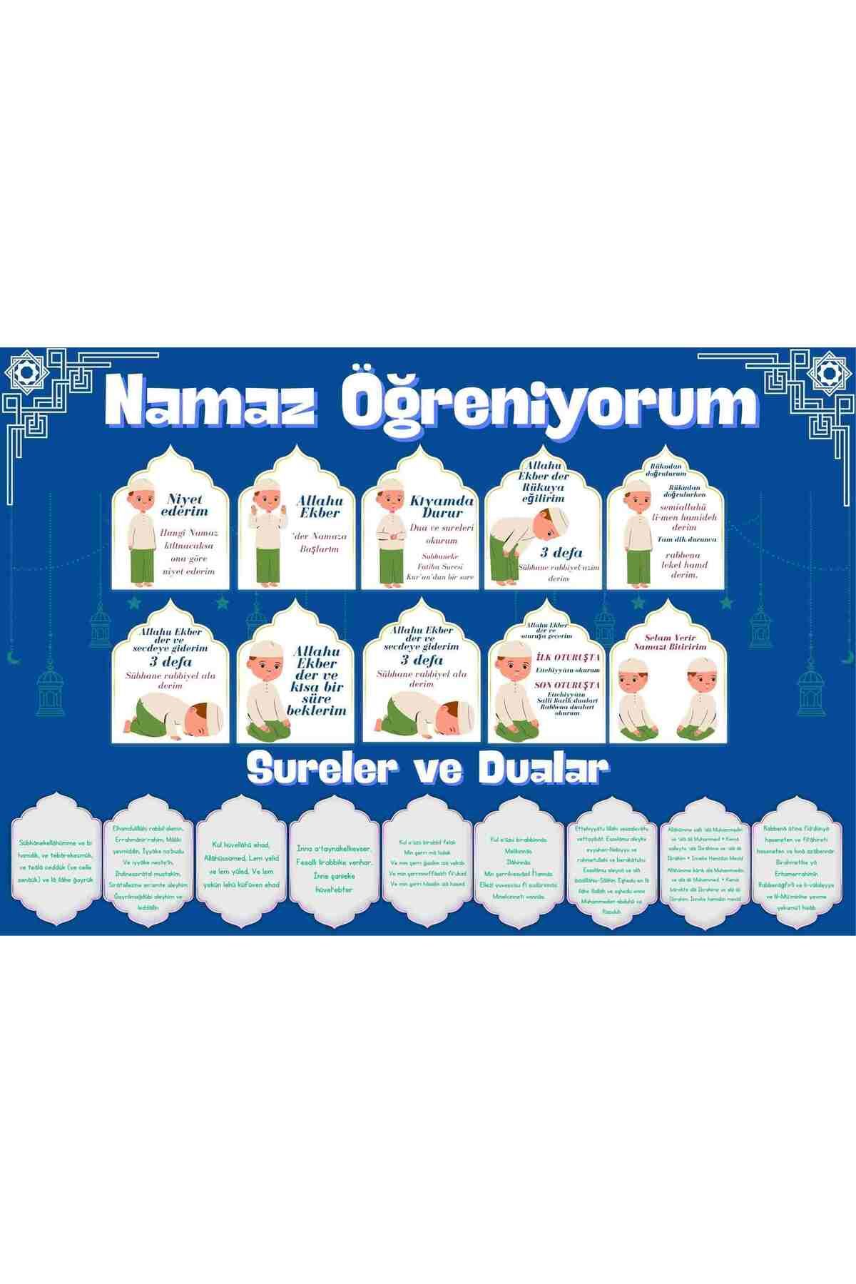 P Parla Çocuklar İçin Renkli  "Namaz Öğreniyorum" Afişi - 33x48 cm Figürlü Eğitim Materyali Erkek