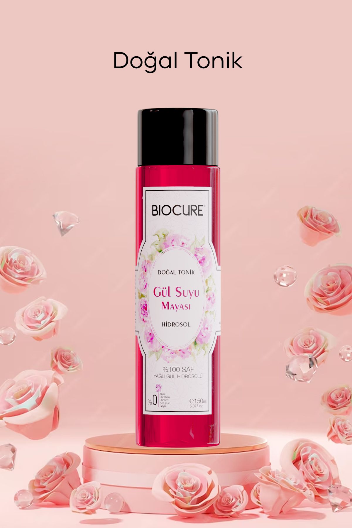 Biocure Gül Suyu Mayası %100 Saf Yağlı Gül Hidrosolü - Aydınlatıcı Ve Gözenek Sıkılaştırıcı Tonik 150 Ml